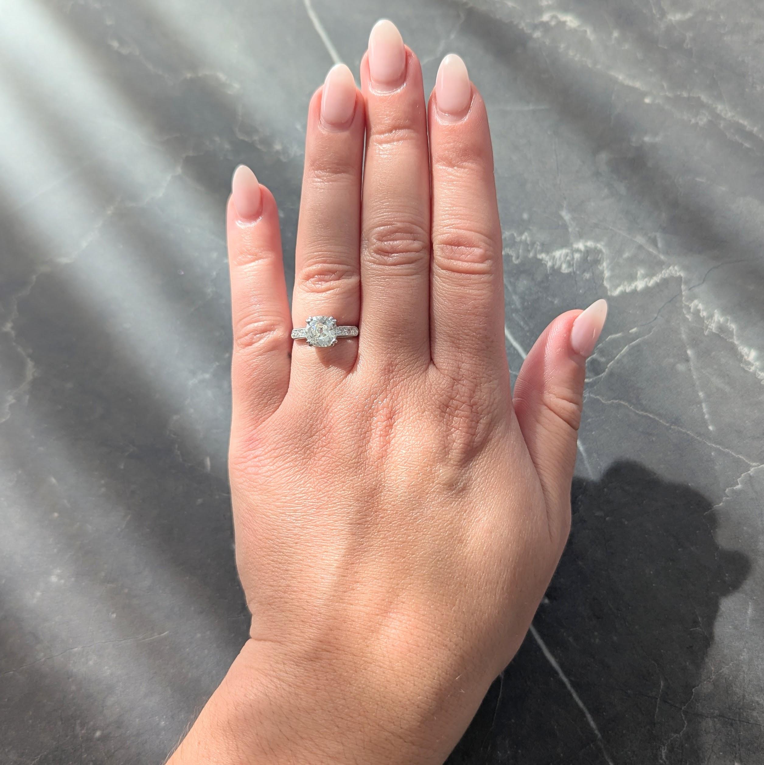 Mid-Century 1.71 CTW Old Mine Cut Diamond Platinum Vintage Engagement Ring GIA