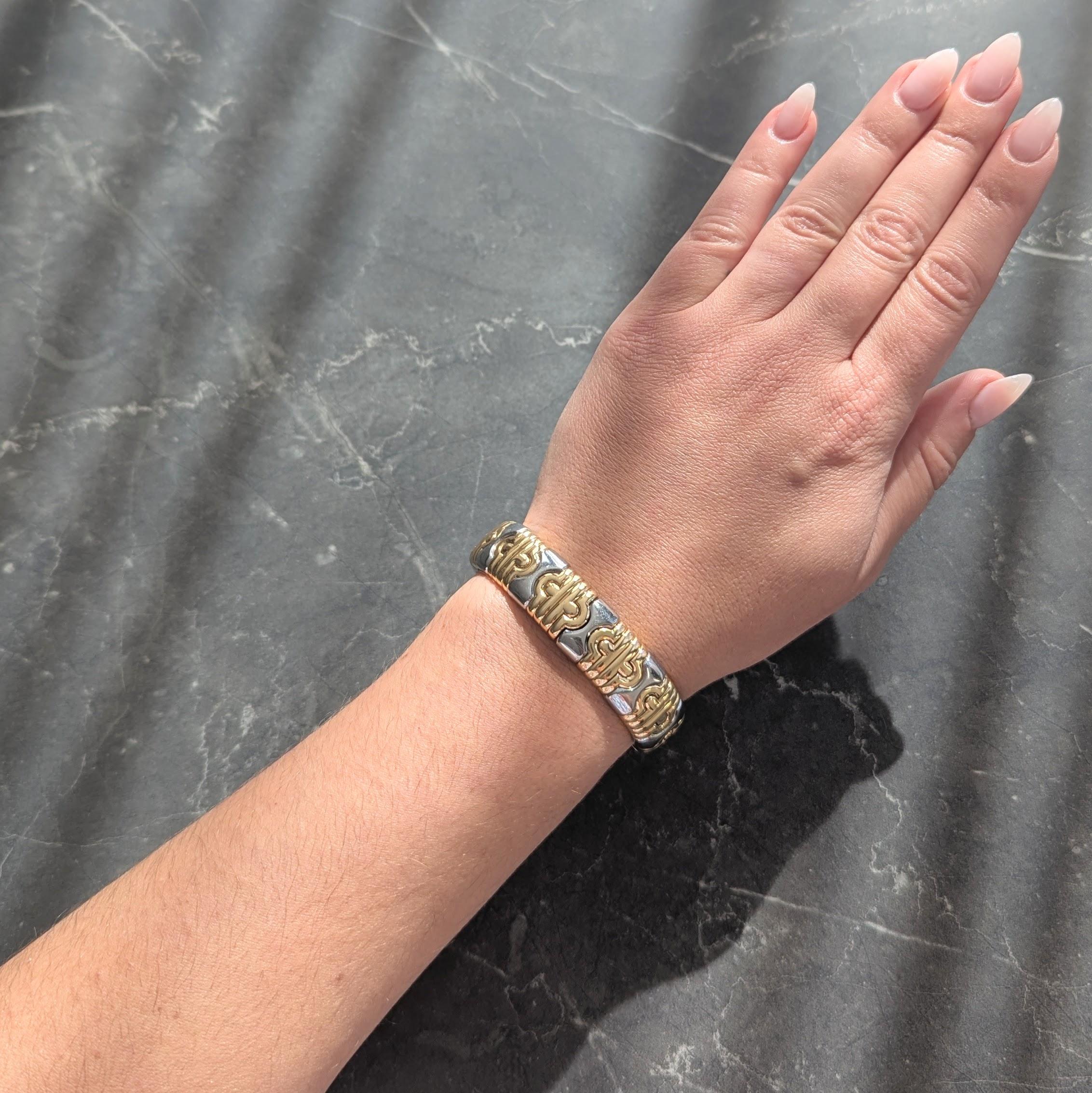 Bulgari 1980's 18 Karat Yellow Gold Steel Parentesi Cuff Bracelet