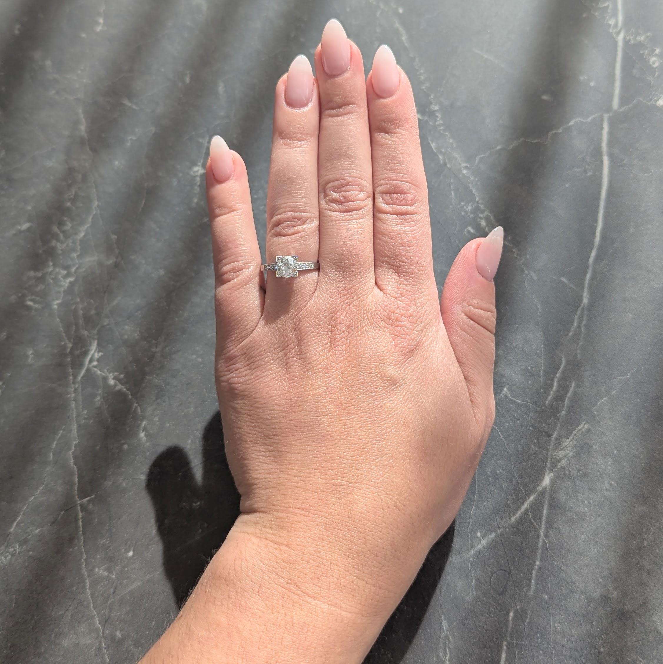 Mid-Century 1.12 CTW Old European Cut Diamond Platinum Vintage Engagement Ring