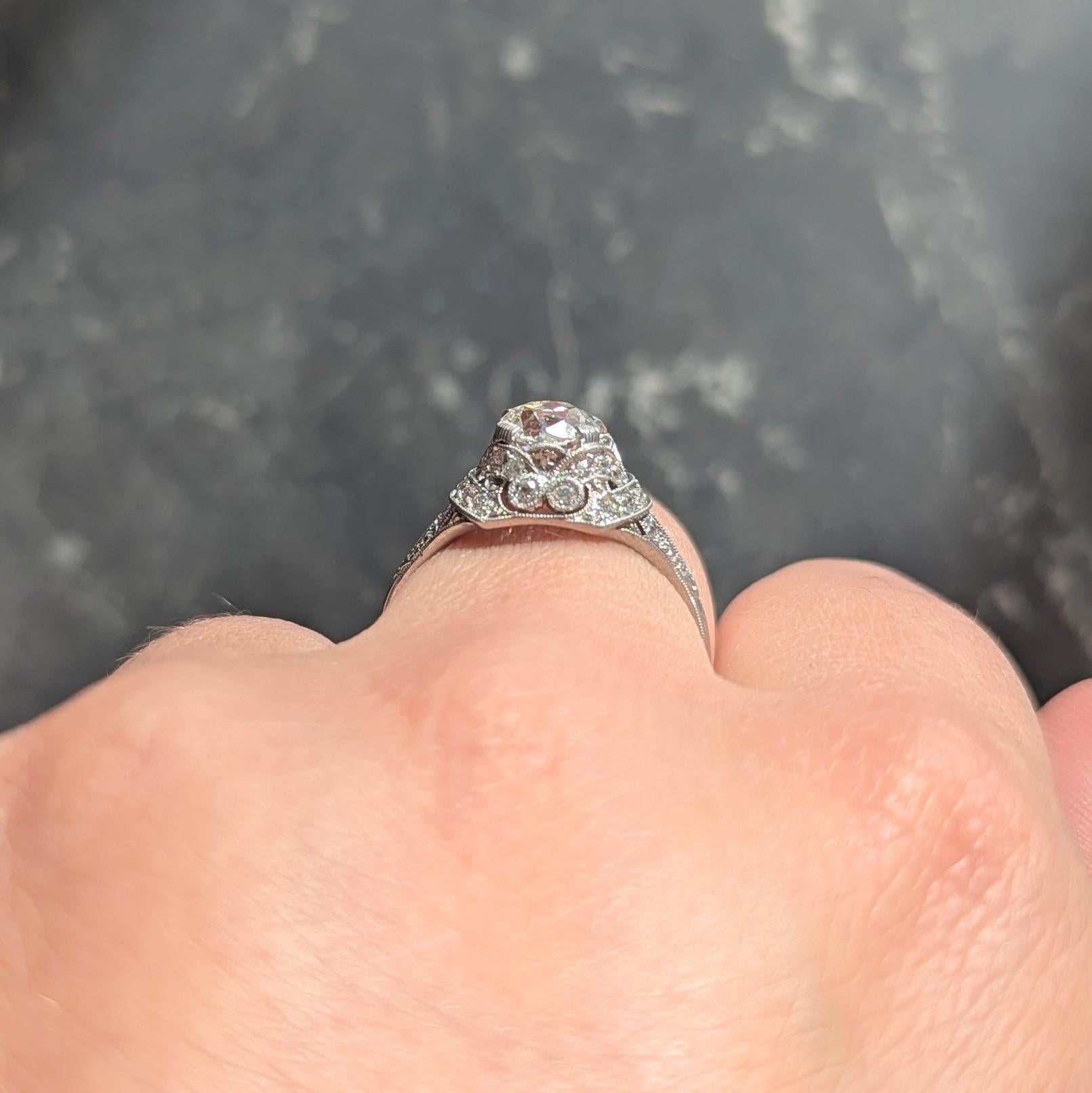 Art Deco 1.71 CTW Old Mine Cut Diamond Platinum Ribbon Vintage Engagement Ring