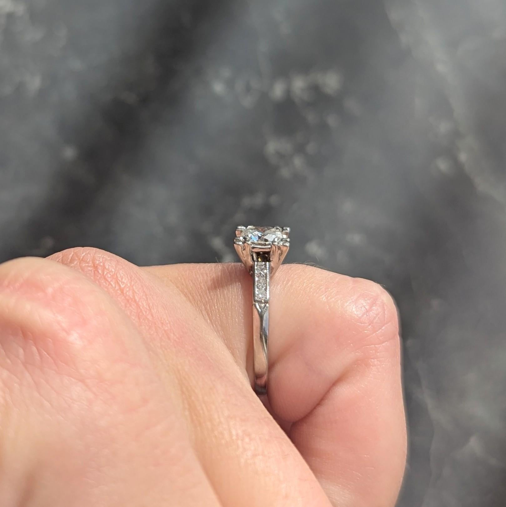 Retro 0.82 CTW Round Diamond 14 Karat White Gold Vintage Engagement Ring