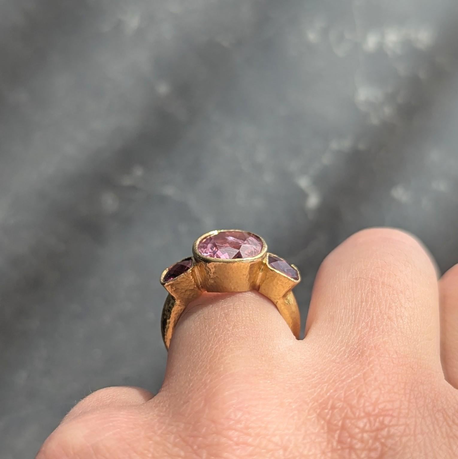 Elizabeth Locke Spinel Rhodolite Garnet 19 Karat Hammered Gold Gemstone Ring
