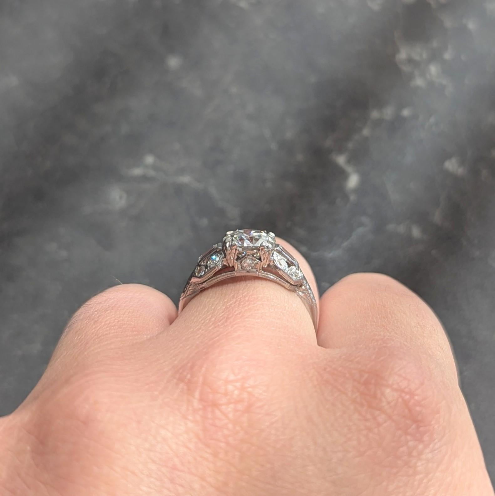 Art Deco 1.88 CTW Old European Cut Diamond Platinum Wheat Square Engagement Ring