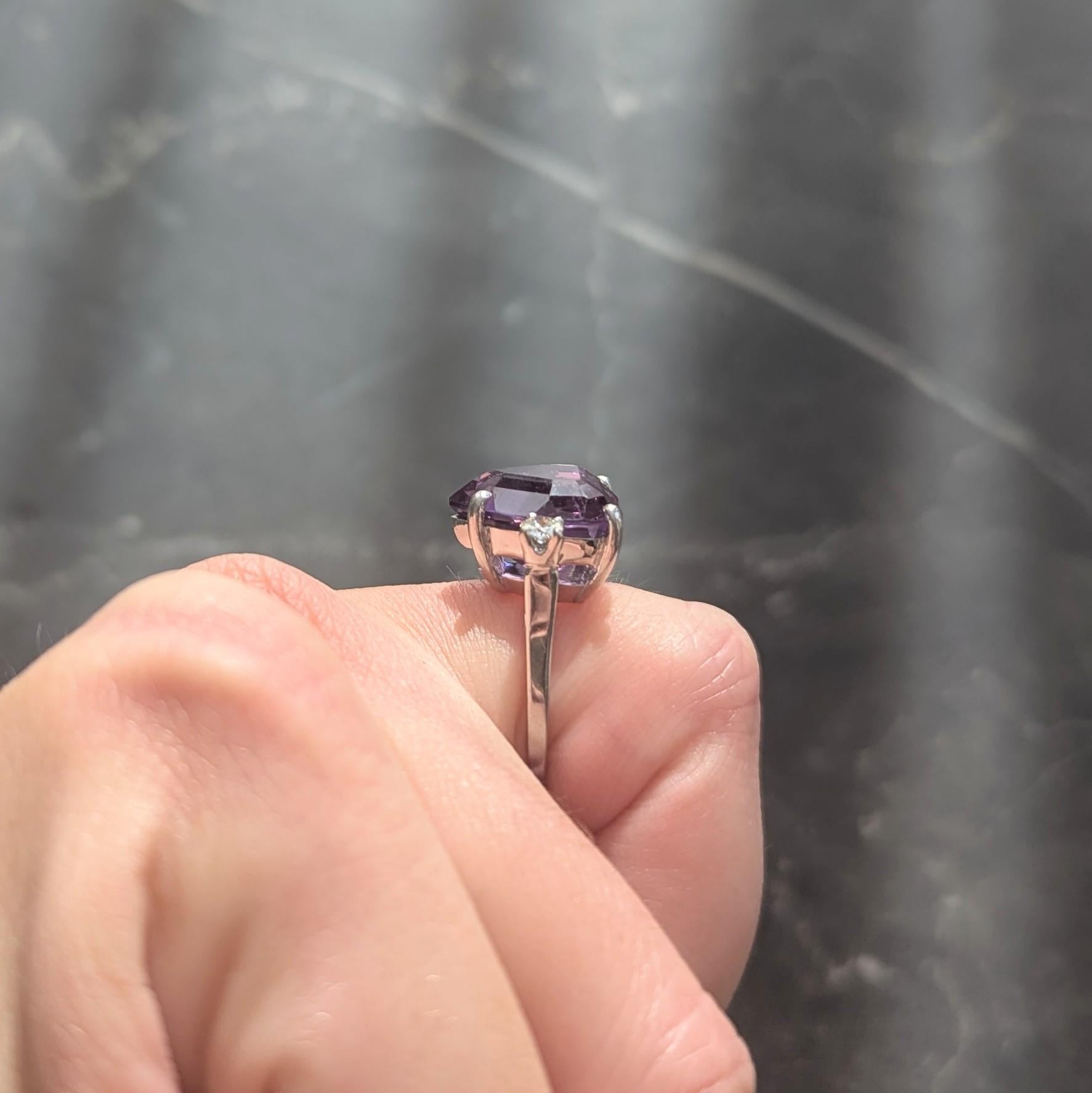 Felger Inc. 1940's Amethyst Diamond 14 Karat White Gold Vintage Heart Ring