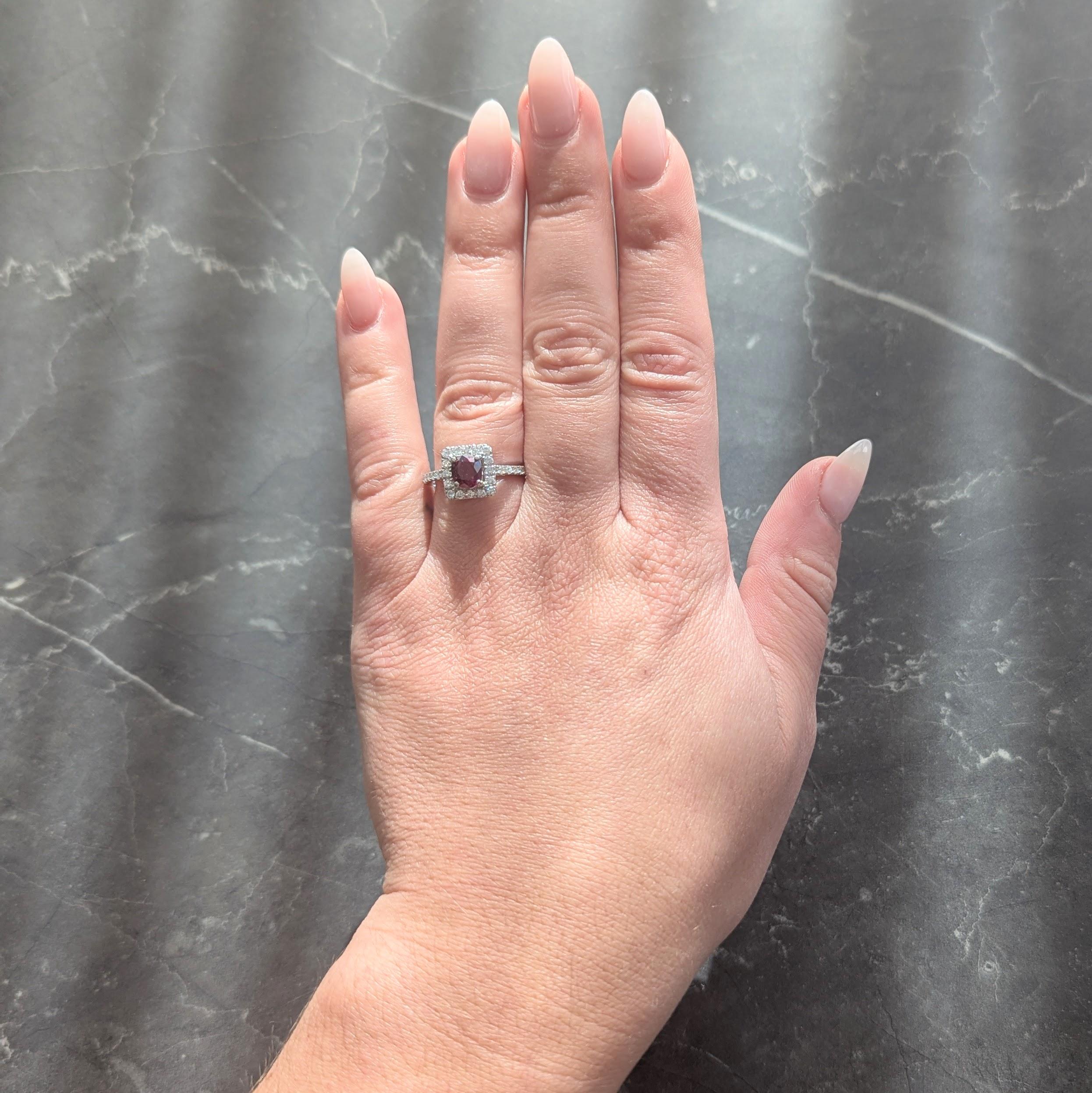 Contemporary 1.47 CTW Cushion Cut Ruby Diamond Platinum Square Halo Ring