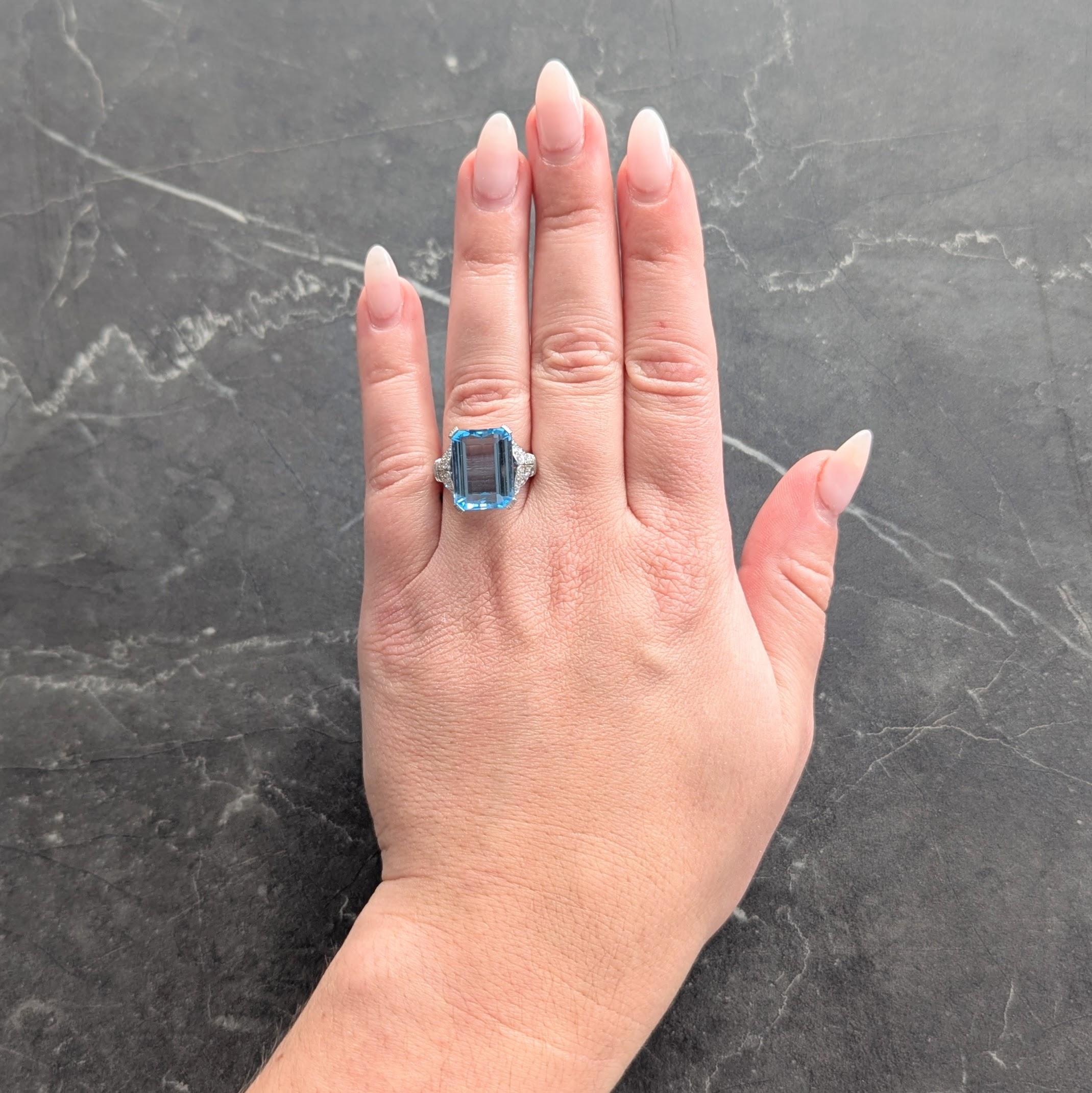 Tiffany & Co. Art Deco Aquamarine Diamond Platinum Vintage Scroll Cocktail Ring