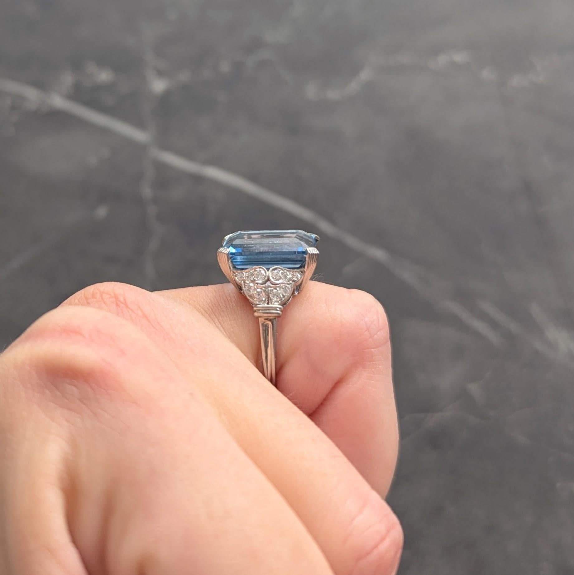 Tiffany & Co. Art Deco Aquamarine Diamond Platinum Vintage Scroll Cocktail Ring