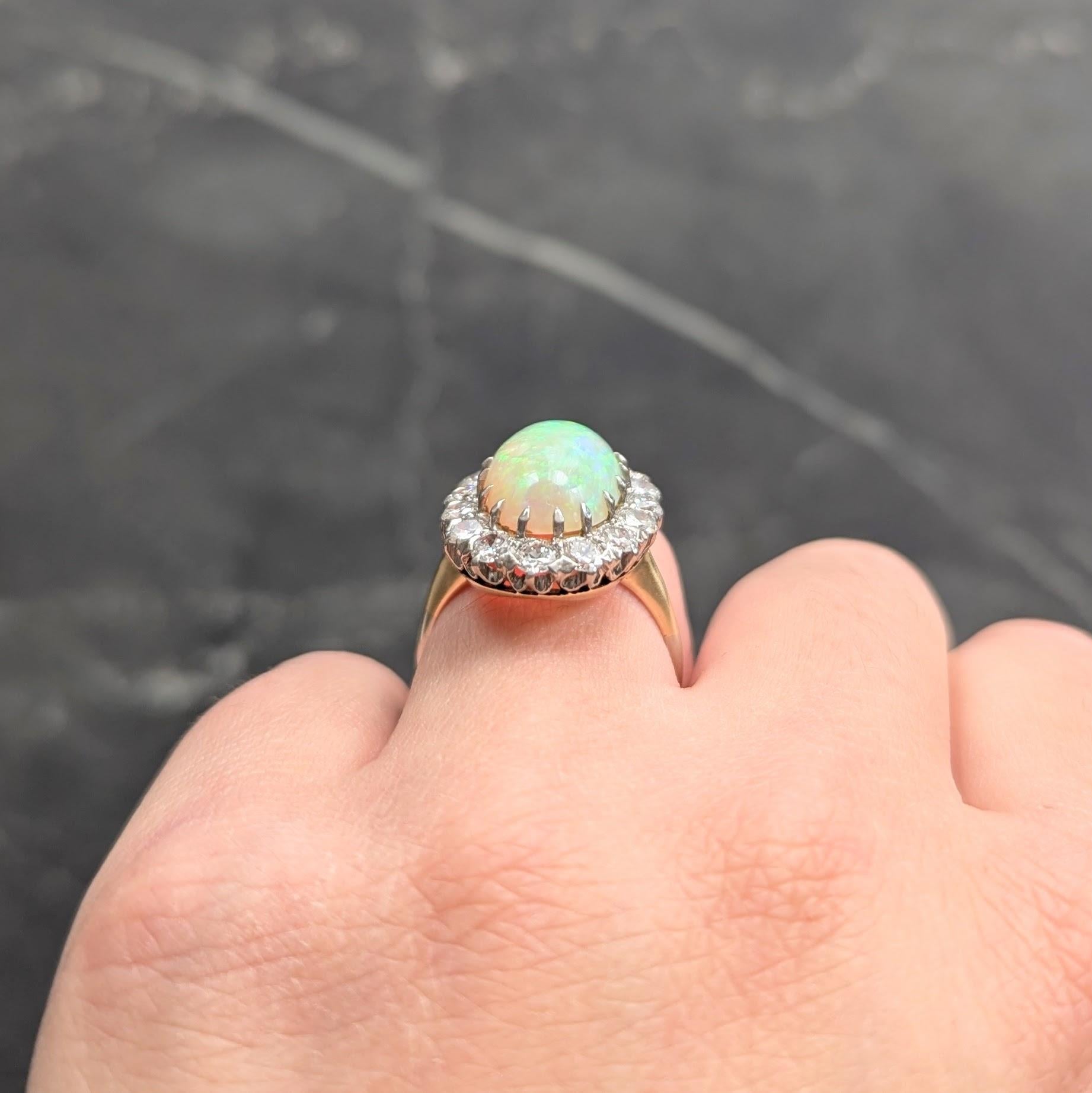 Mid-Century Diamond Opal Platinum 14 Karat Gold Vintage Halo Ring