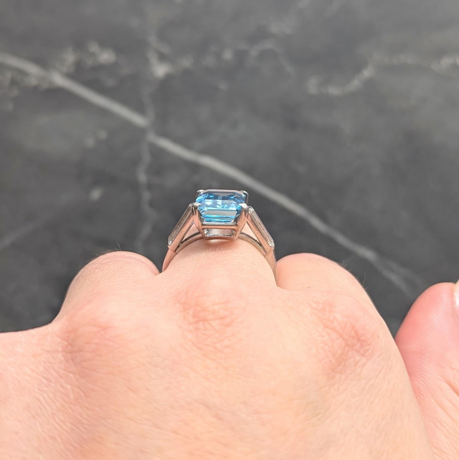 Mid-Century 5.25 CTW Aquamarine Diamond Platinum Vintage Cocktail Ring