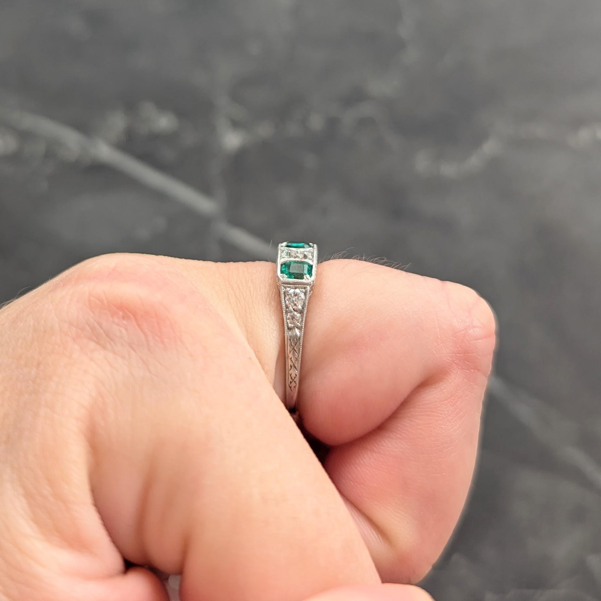 Art Deco 1.05 CTW Emerald Diamond Platinum Vintage Band Ring