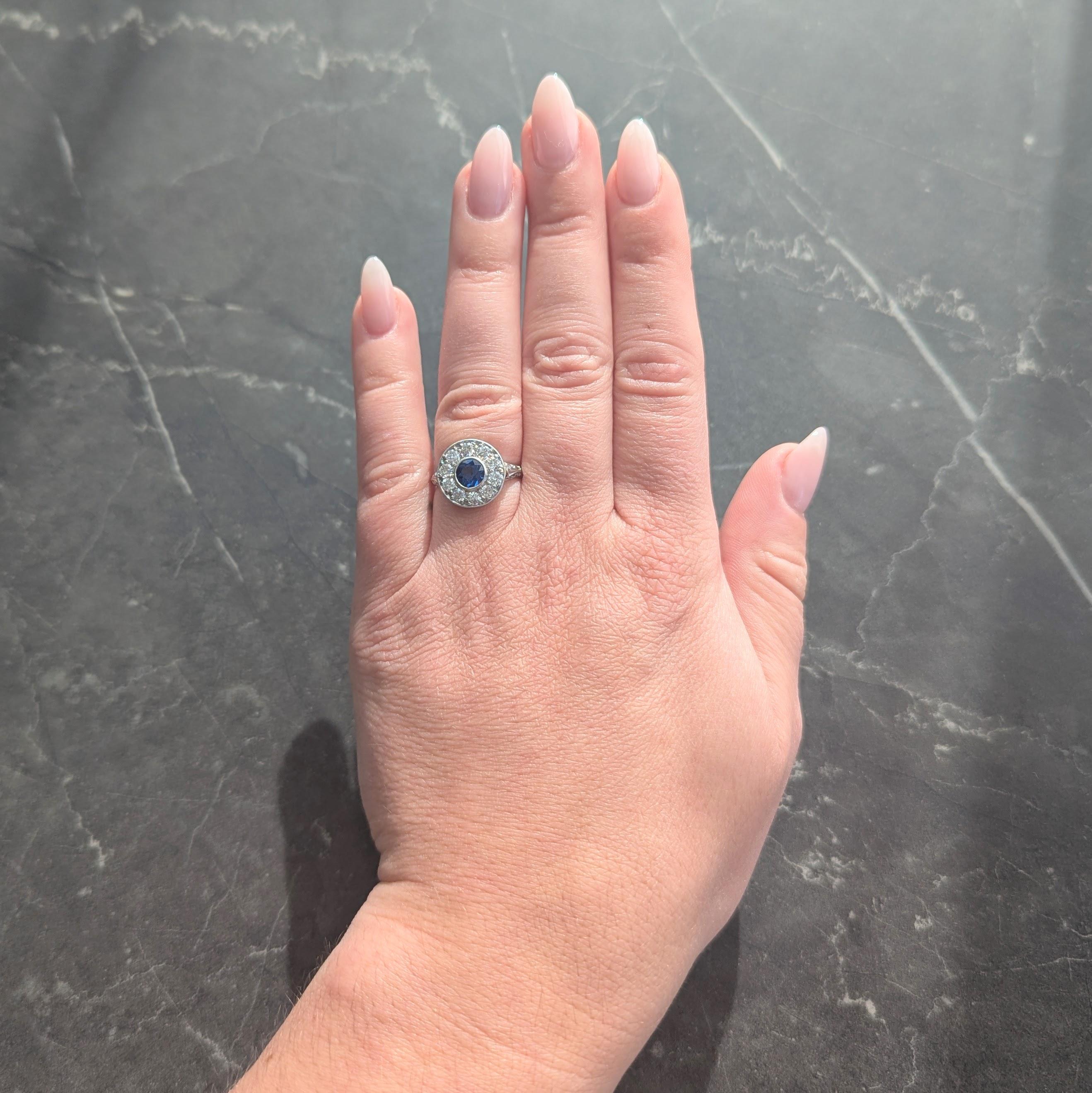 Art Deco 1.76 CTW Sapphire Diamond Platinum Antique Laurel Halo Ring