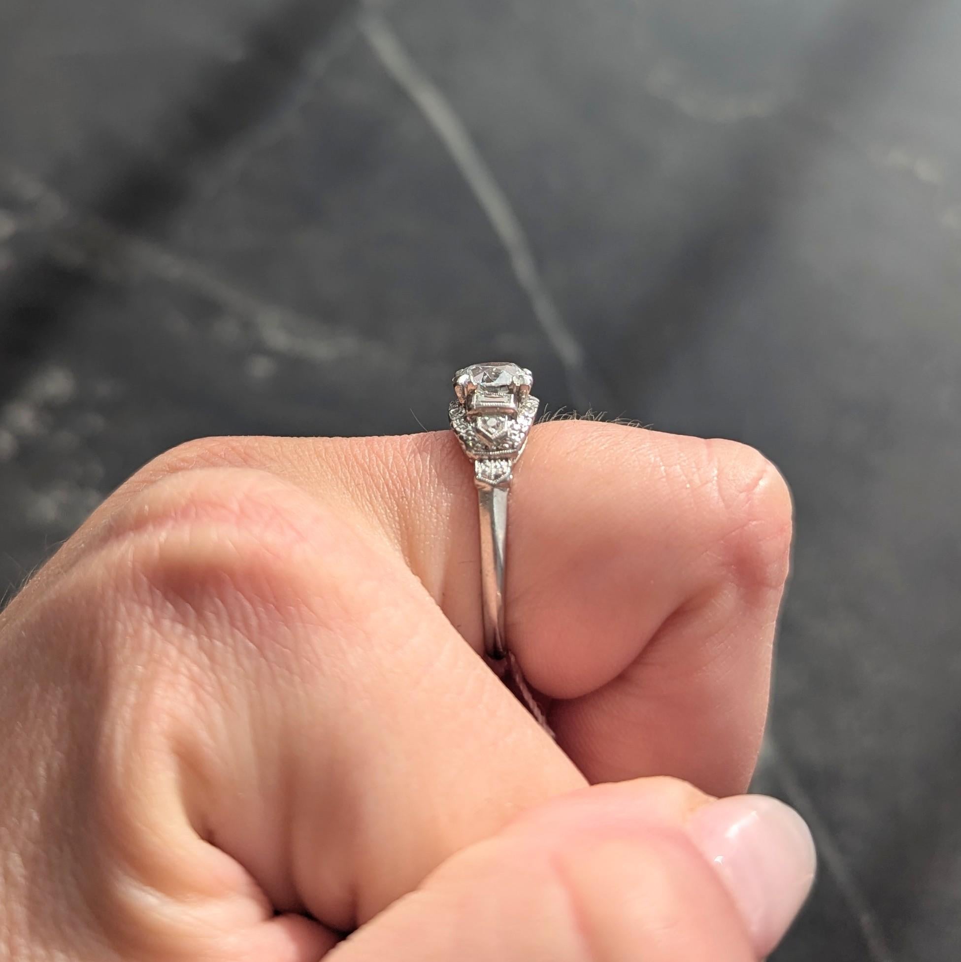 Axel Bros. Art Deco Old European Cut Diamond Platinum Stepped Engagement Ring