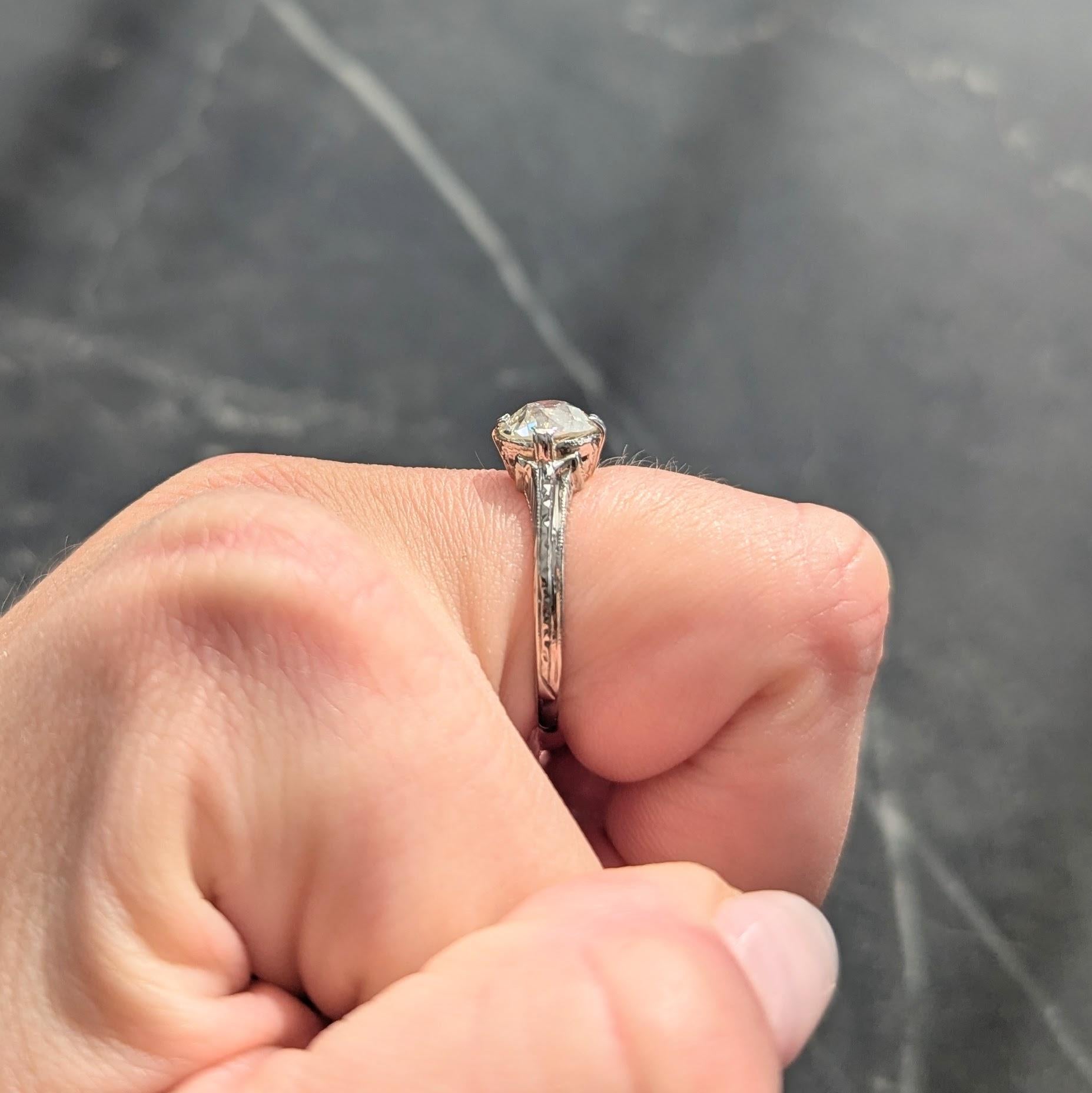 Art Deco European Diamond 18 Karat White Gold Antique Fanning Engagement Ring