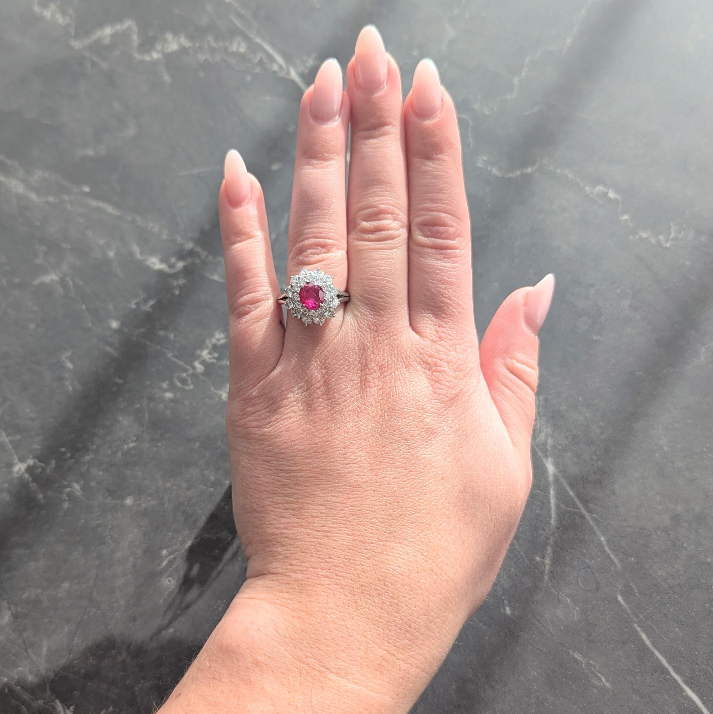 1950's 4.00 CTW No-Heat Burma Ruby Diamond Platinum Vintage Double Halo Ring AGL