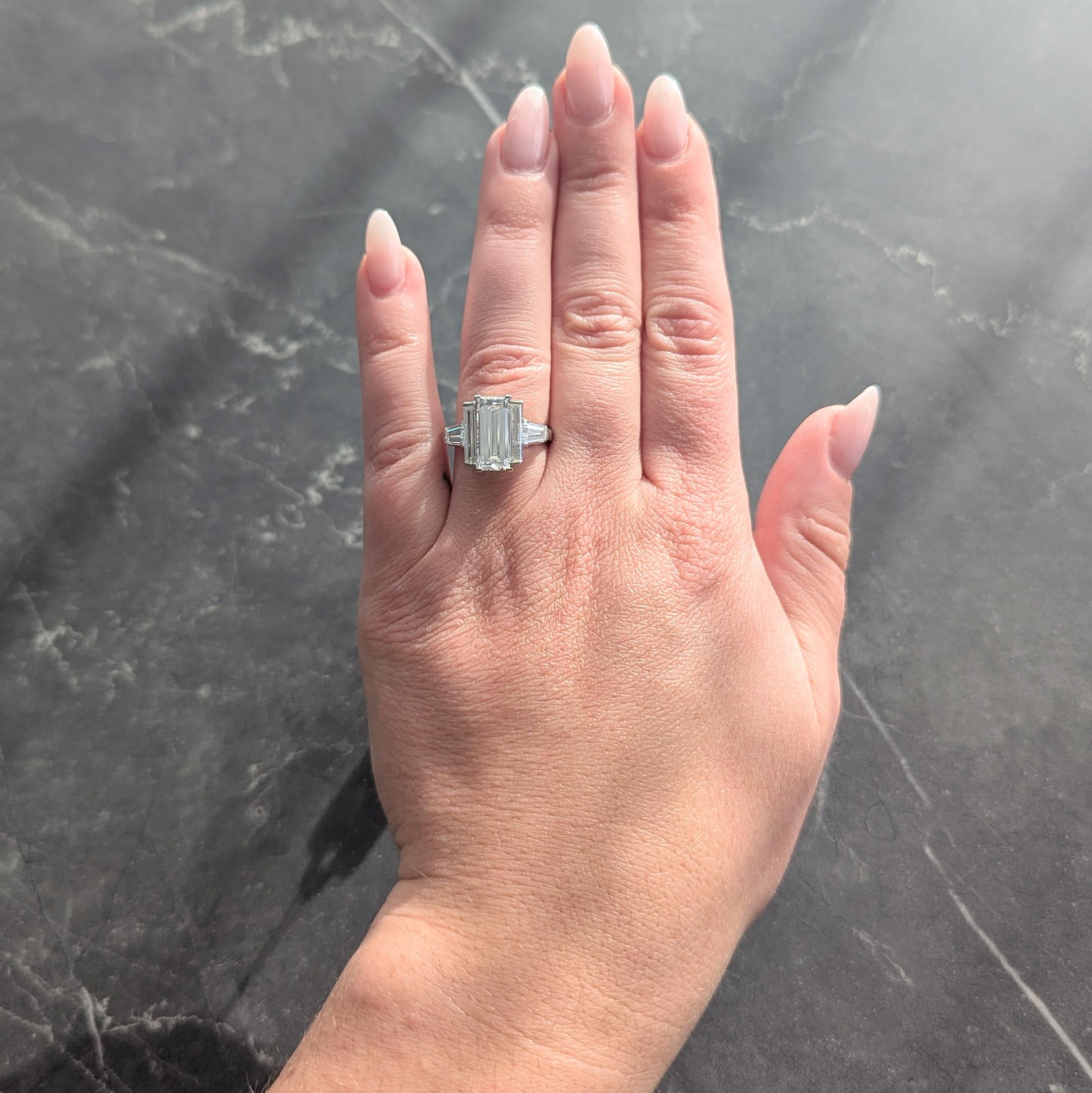 Mid-Century 4.03 CTW Diamond Platinum Vintage Three Stone Engagement Ring GIA