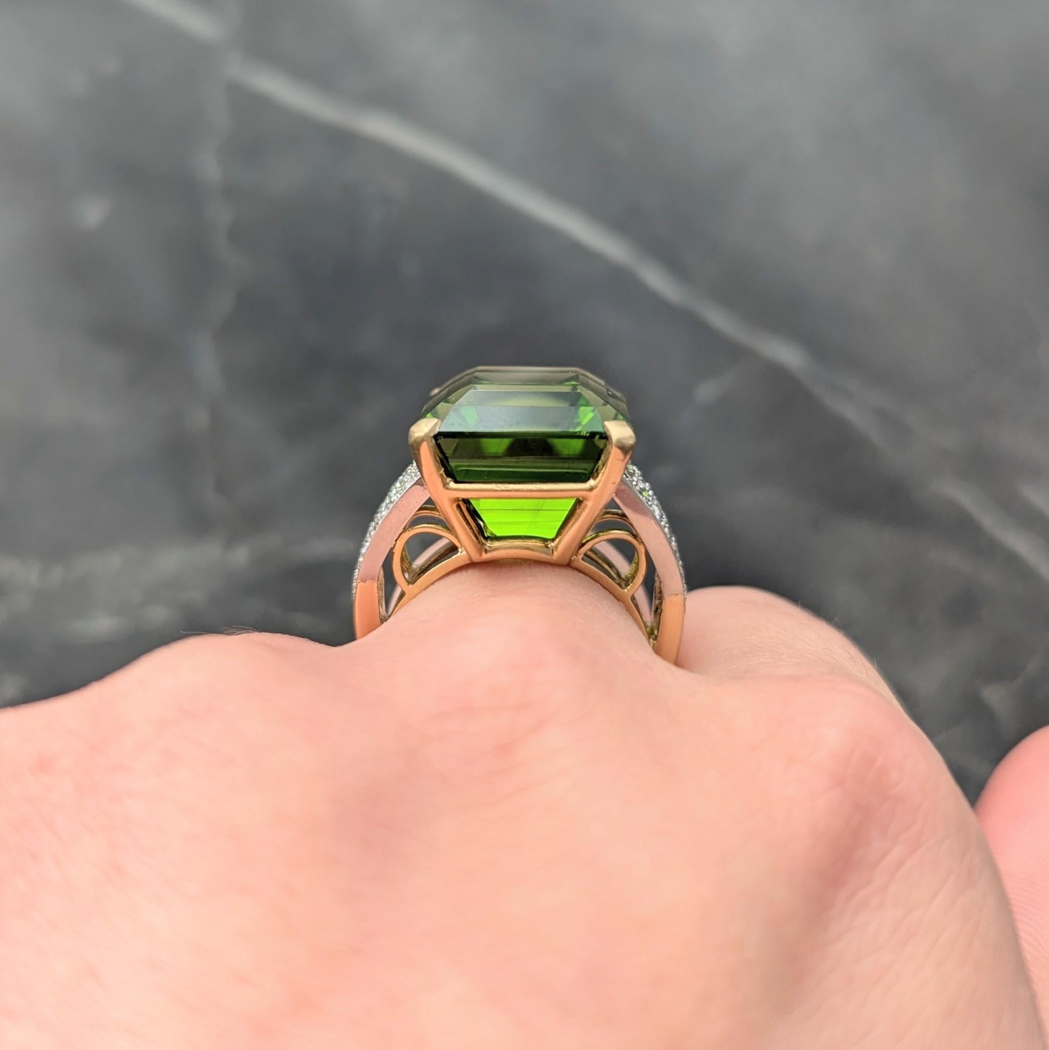 Retro 28.96 CTW Peridot Diamond Platinum 18K Yellow Gold Vintage Cocktail Ring