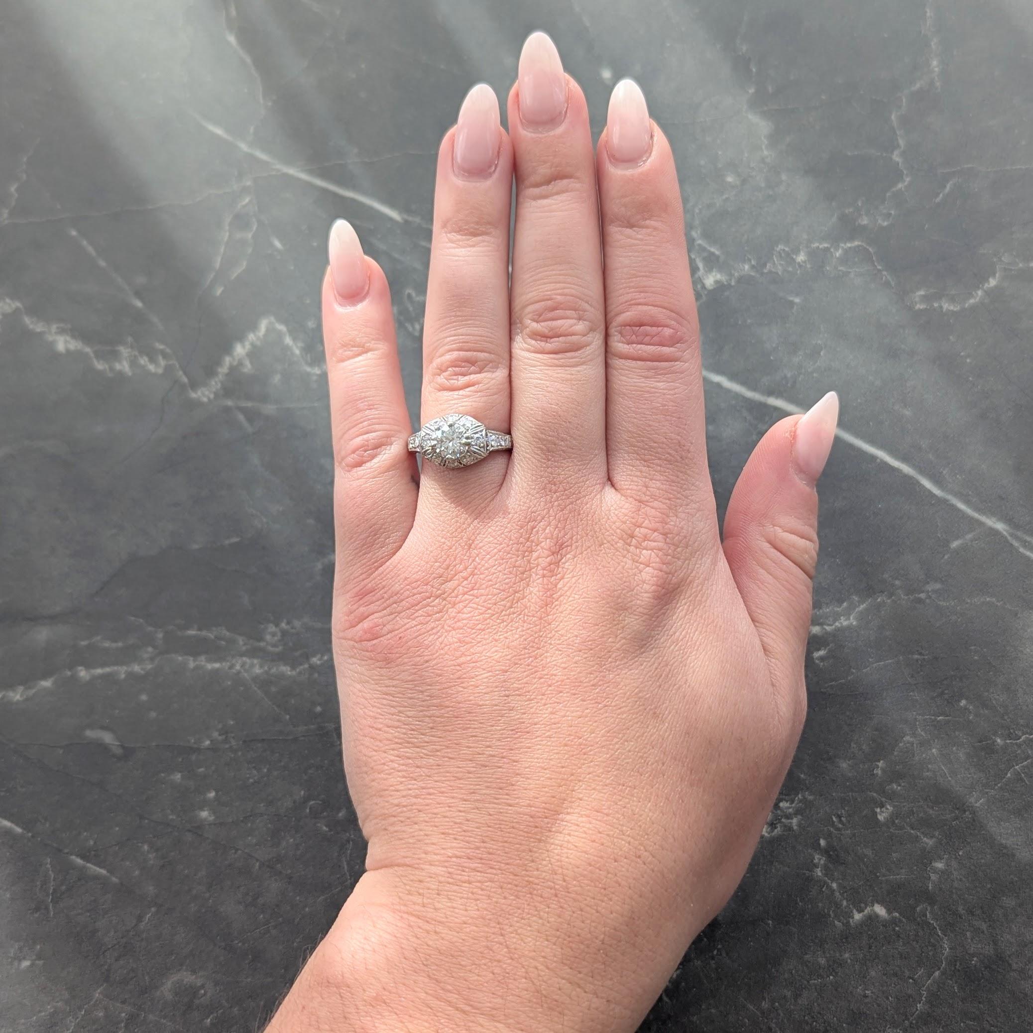 Art Deco Old European Diamond Platinum Vintage Scrolling Palm Engagement Ring