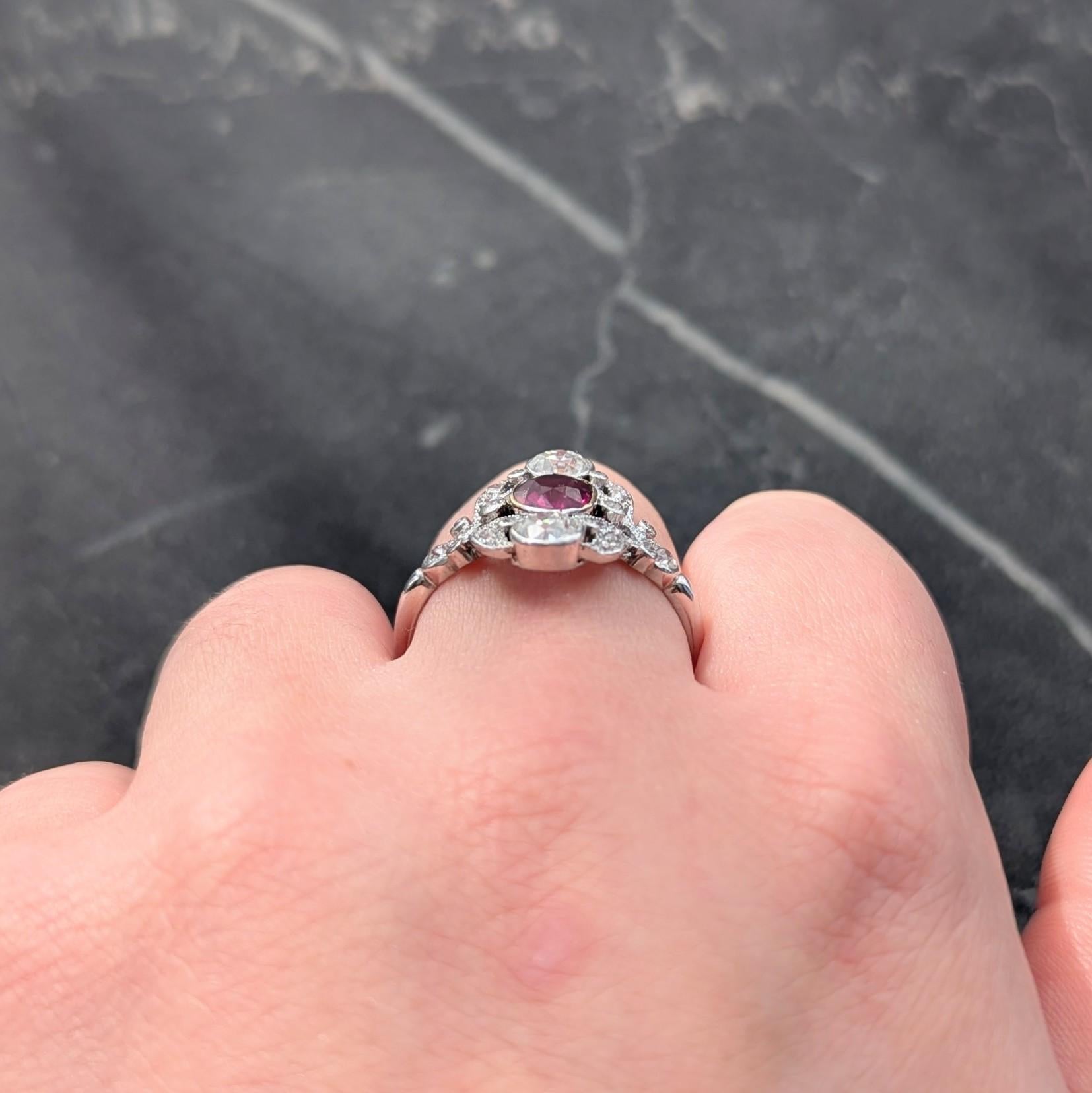 J.E. Caldwell Ruby Diamond Platinum 18K Gold Antique Foliate Dinner Ring GIA