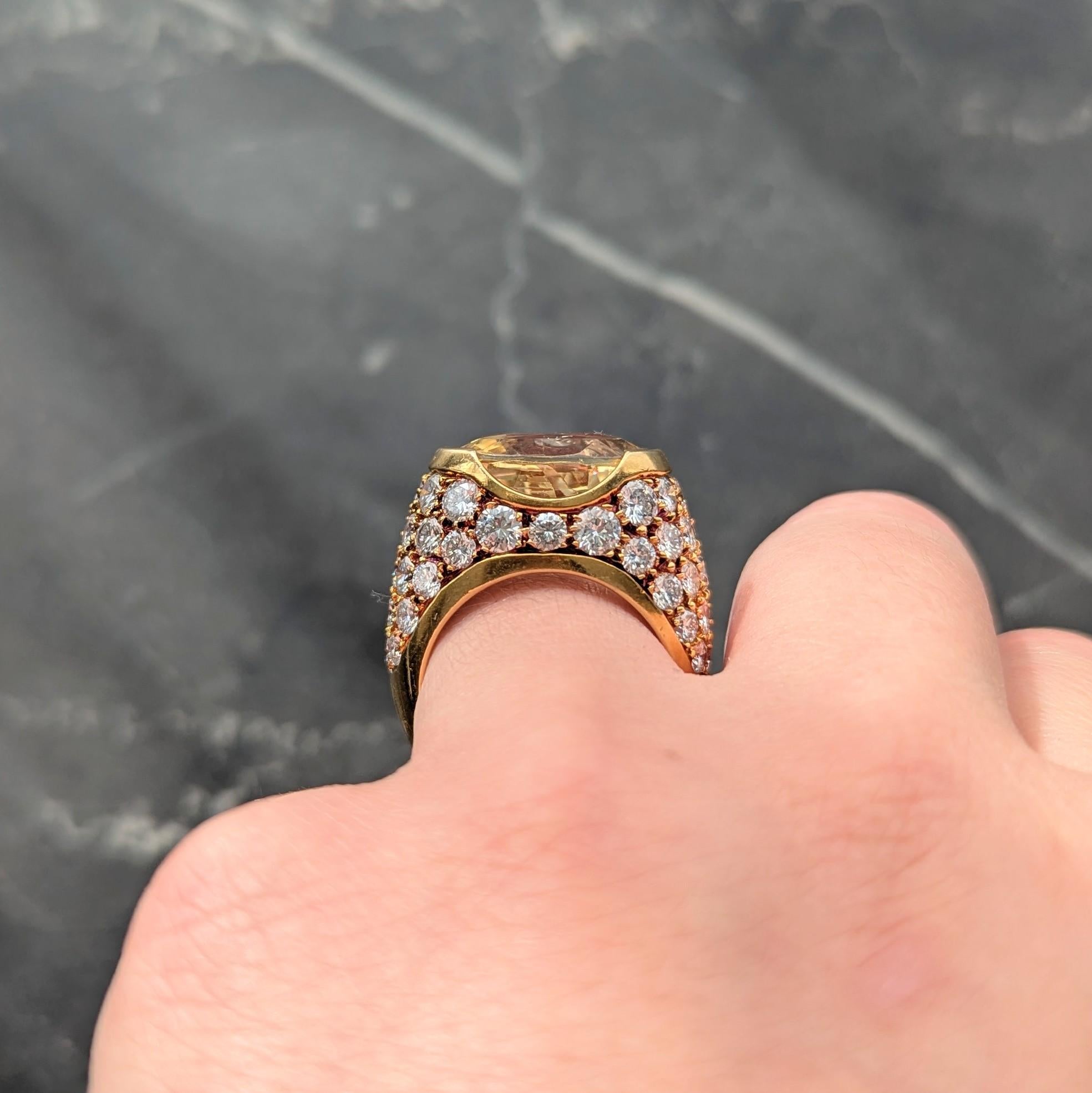 Van Cleef & Arpels 1980's 19.77 CTW Ceylon Yellow Sapphire Diamond Pavé Ring GIA