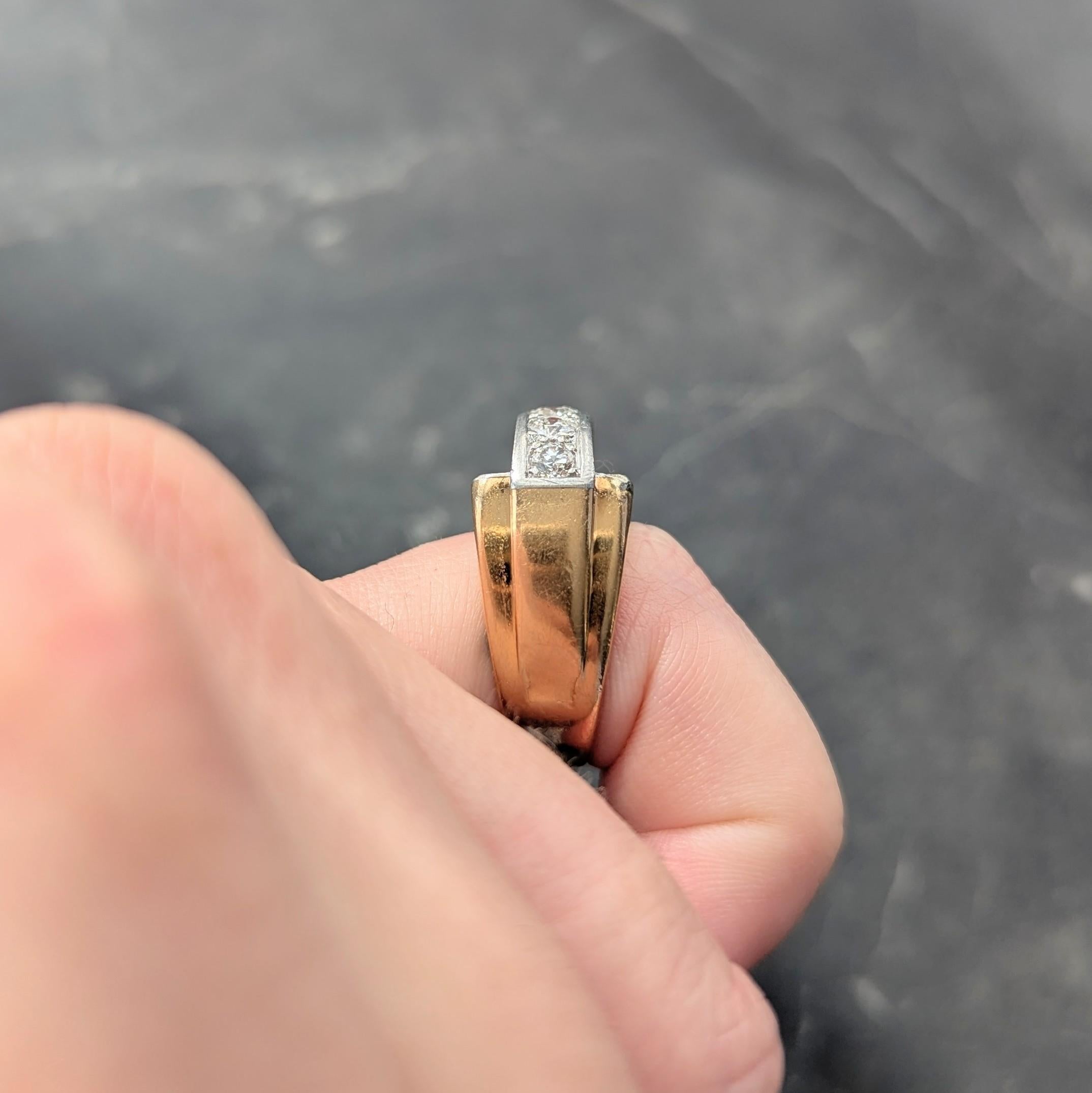 Art Deco 1.20 CTW Diamond Platinum 18K Yellow Gold Vintage Streamline Band Ring