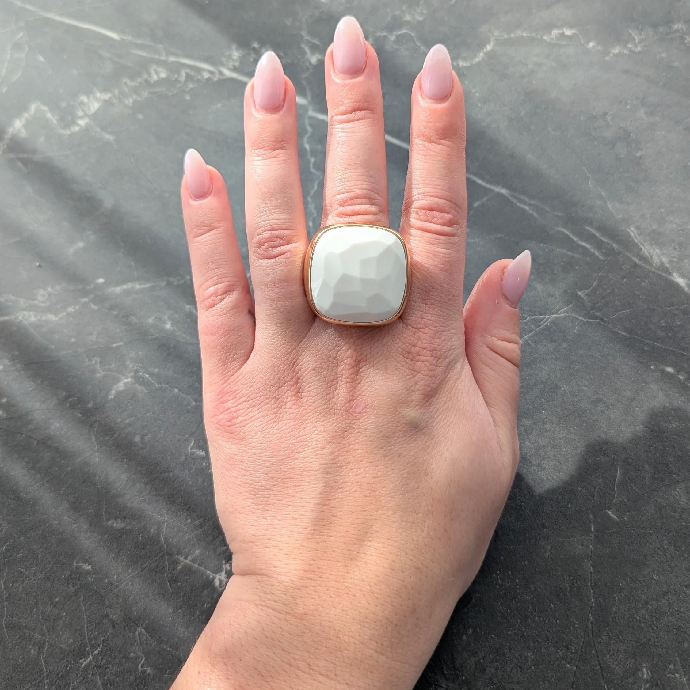 Pomellato Contemporary White Chalcedony 18K Yellow Gold Faceted Cocktail Ring