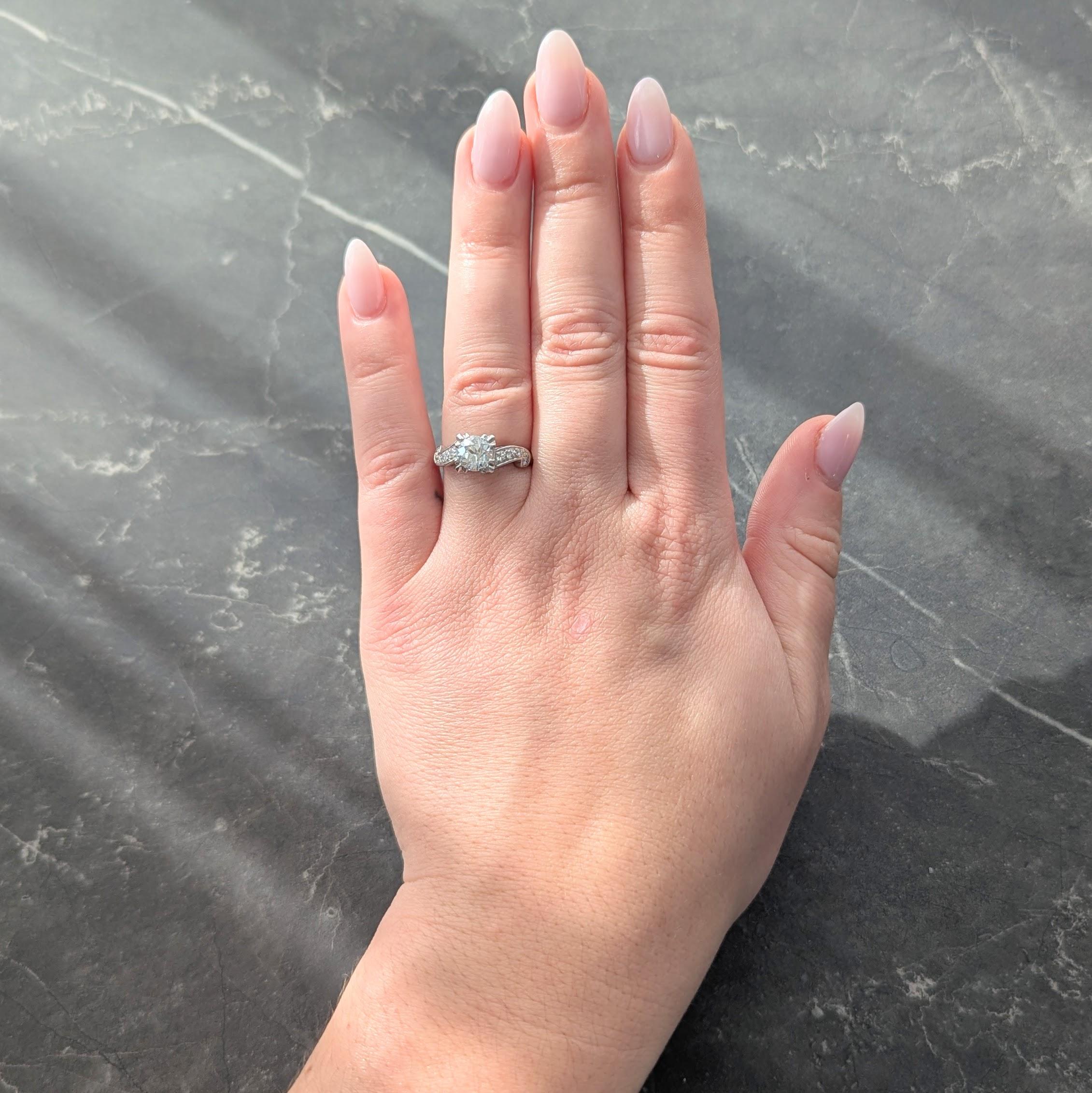 Mid-Century 1.11 CTW Diamond Platinum Scrolling Ribbon Vintage Engagement Ring