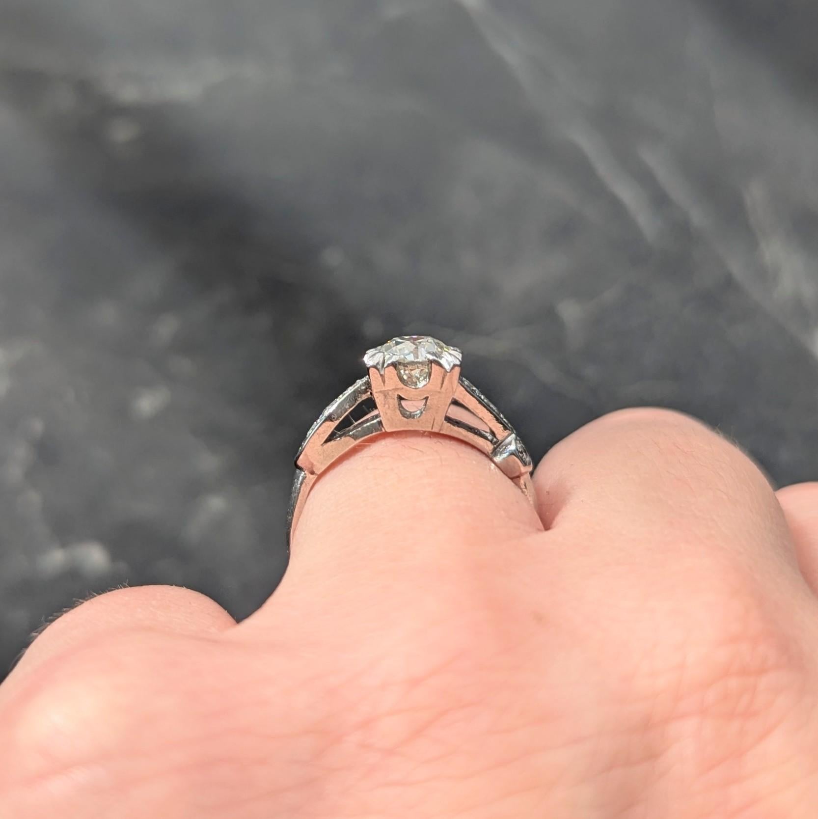 Mid-Century 1.11 CTW Diamond Platinum Scrolling Ribbon Vintage Engagement Ring