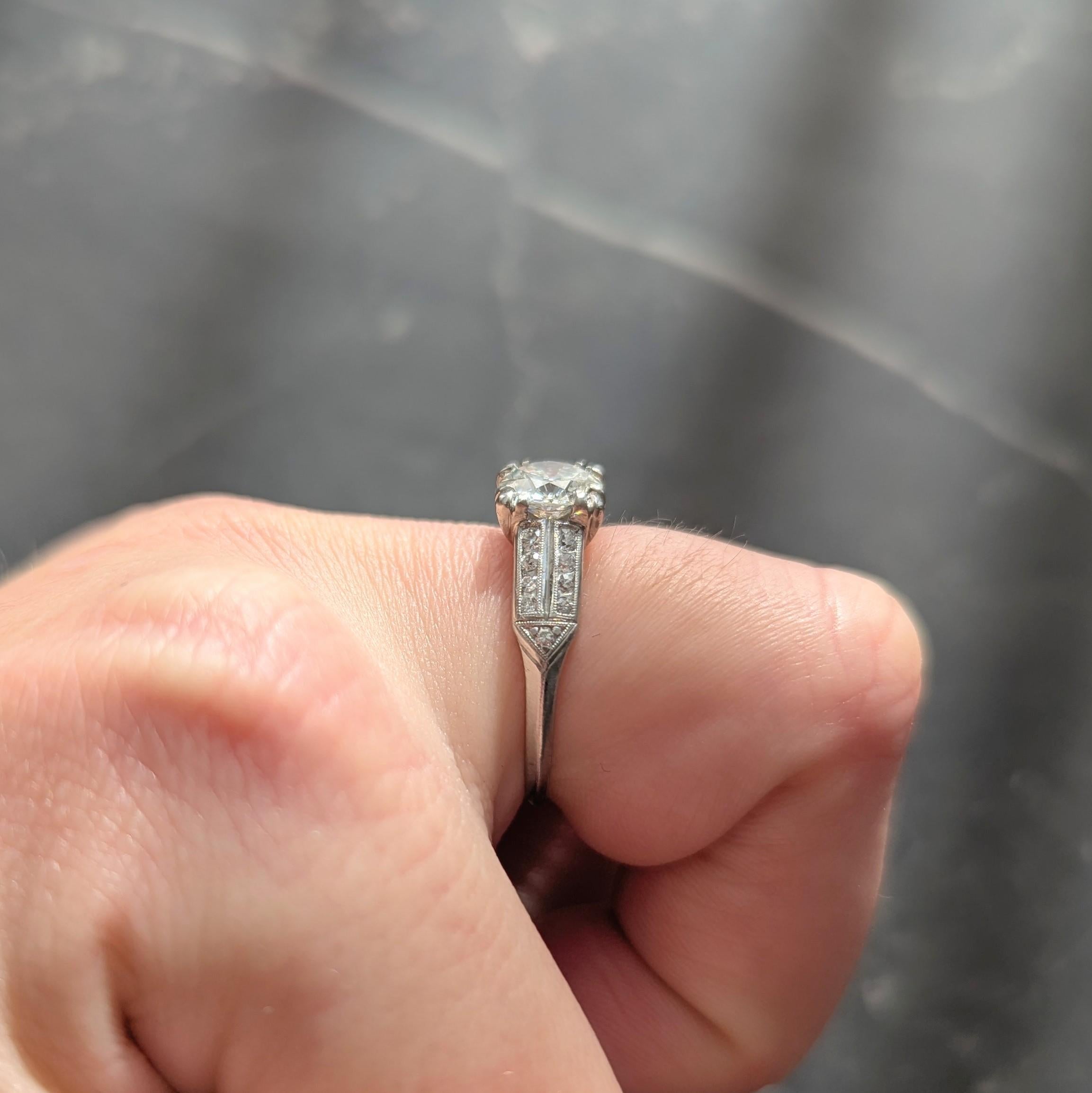 Mid-Century Old European Cut Diamond Platinum Arrow Vintage Engagement Ring GIA