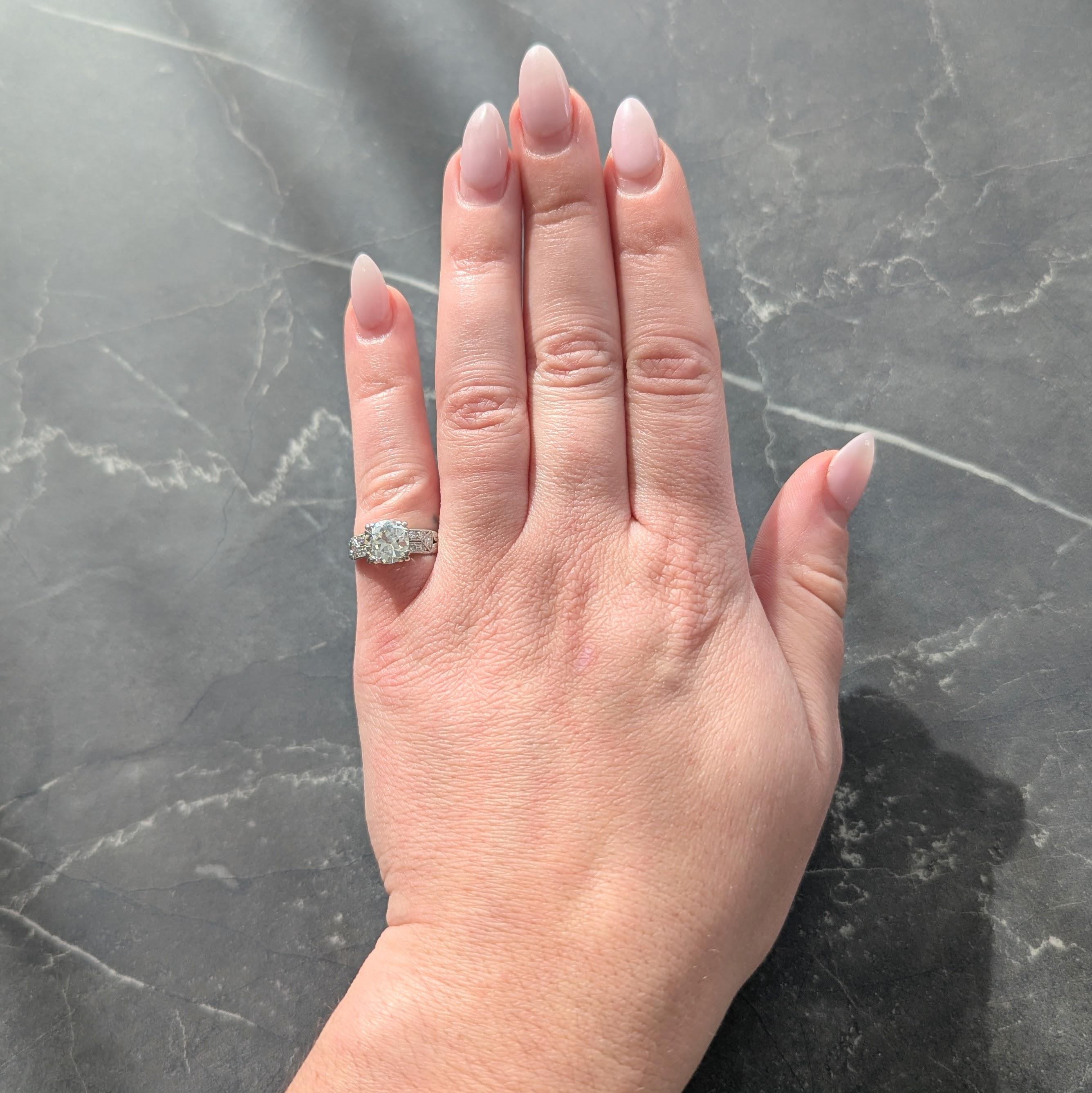 Art Deco 1.84 CTW Diamond Platinum Vintage Scrolling Column Engagement Ring GIA