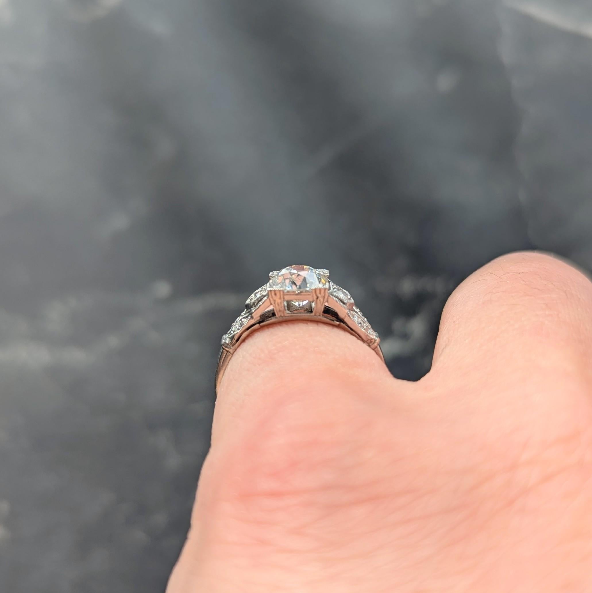 Art Deco 0.92 CTW Old European Diamond Platinum Vintage Lotus Engagement Ring