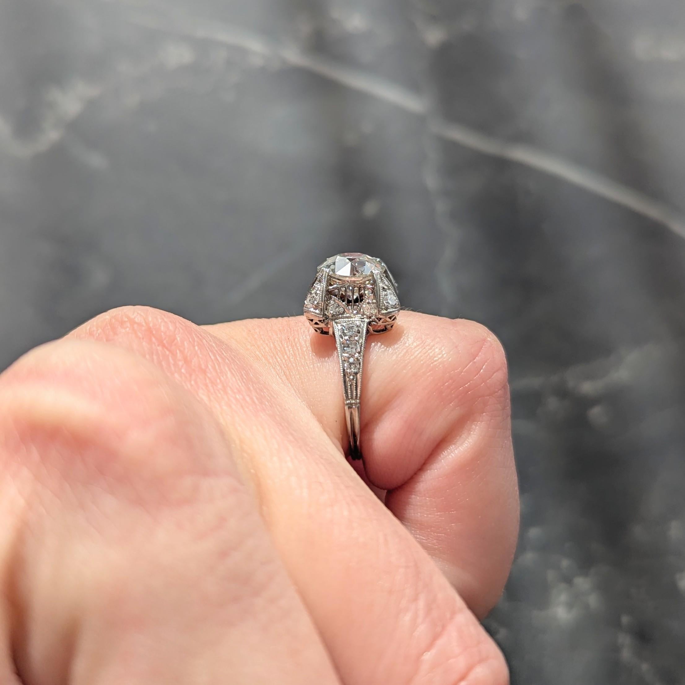 Art Deco 2.53 CTW Old European Cut Diamond Platinum Vintage Engagement Ring