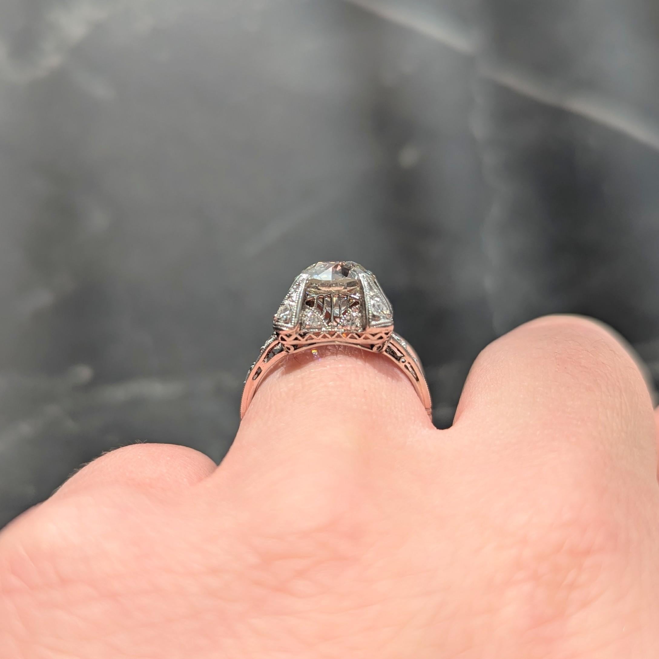 Art Deco 2.53 CTW Old European Cut Diamond Platinum Vintage Engagement Ring