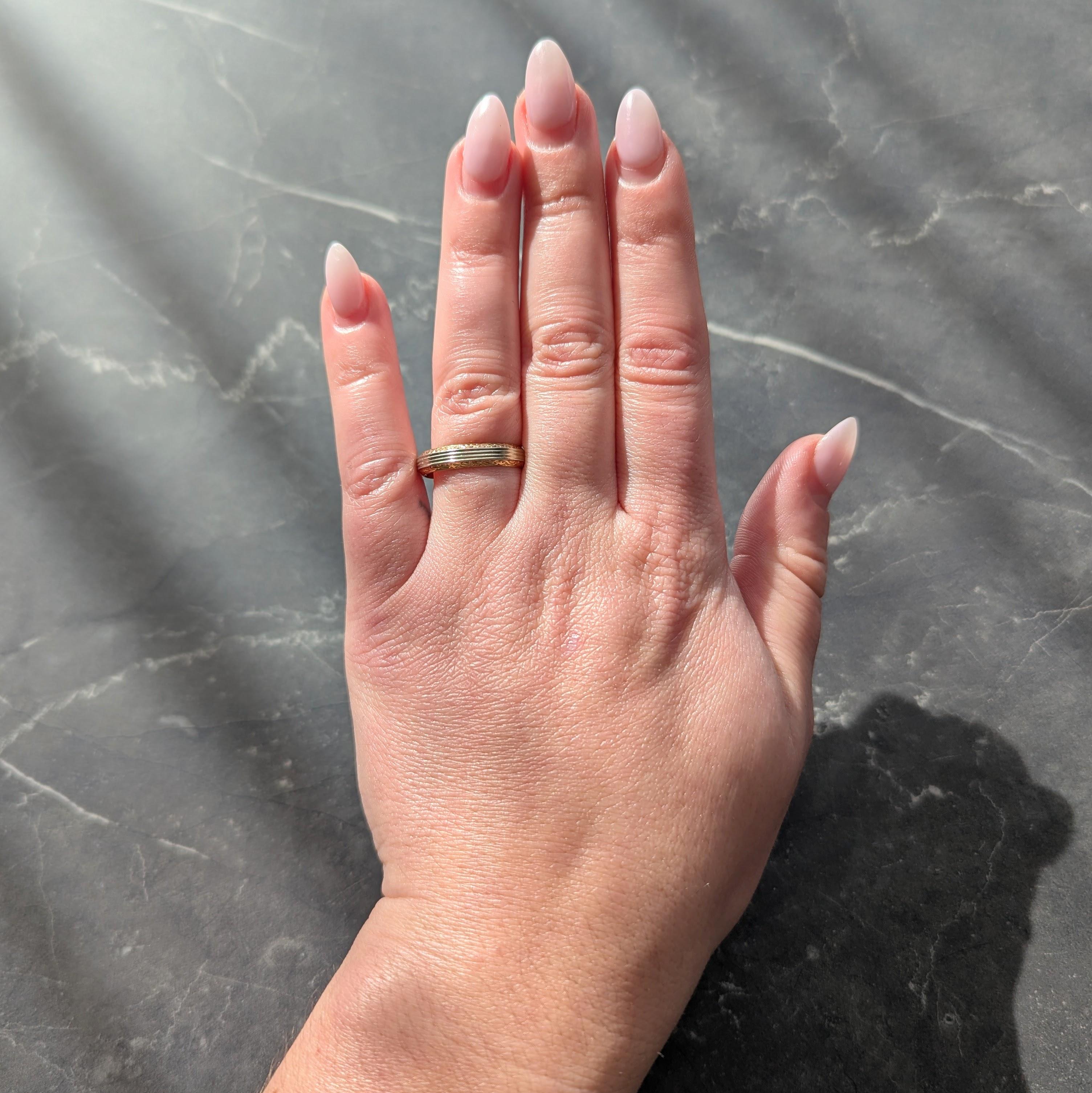 1944 18 Karat Two-Tone Gold Vintage Scrolling Wedding Band Ring