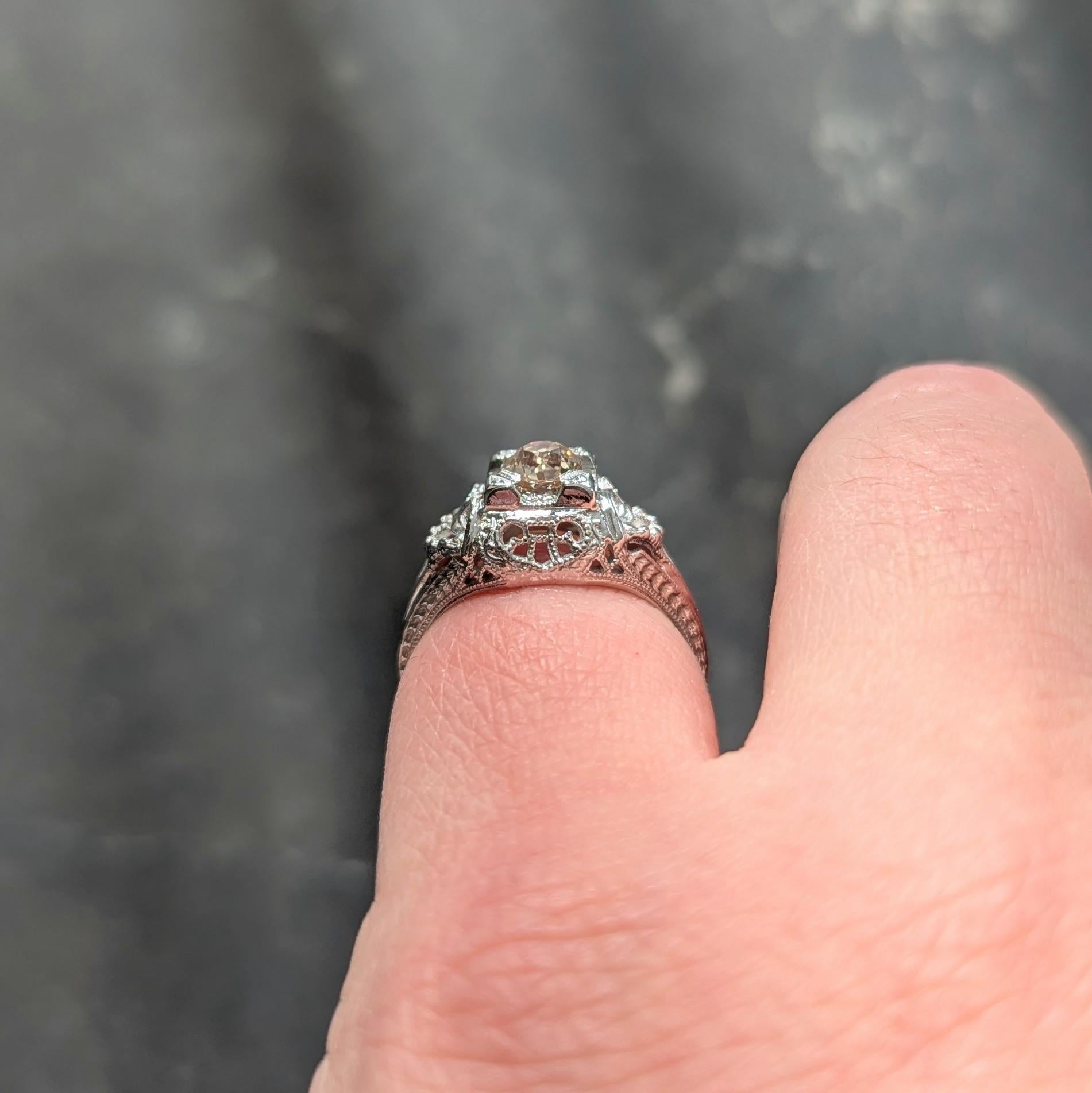 Art Deco 0.42 CTW Fancy Brown-Yellow Diamond 18K Gold Vintage Engagement Ring