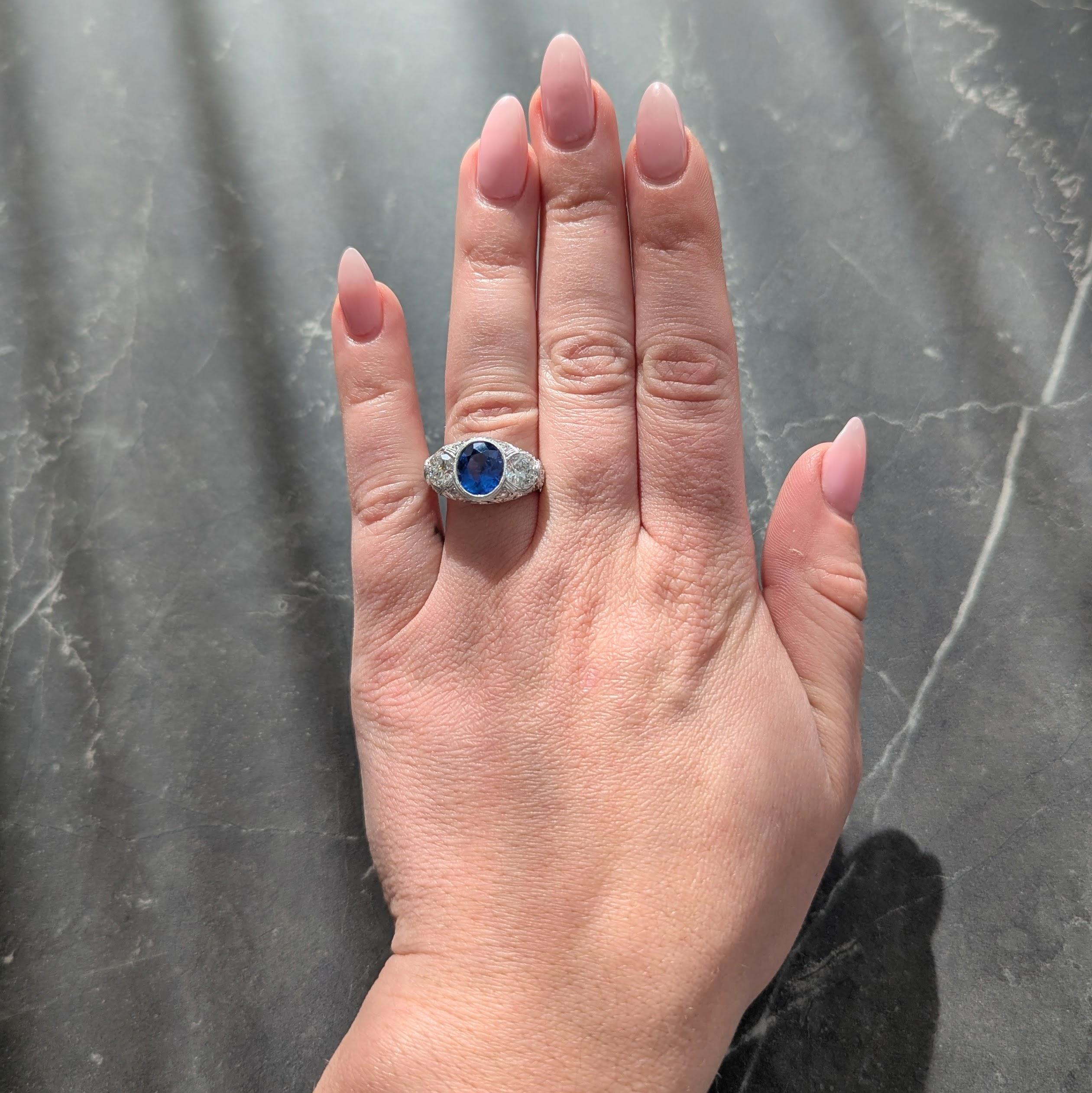 Art Deco 4.90 CTW No Heat Ceylon Sapphire Diamond Platinum Antique Ring AGL