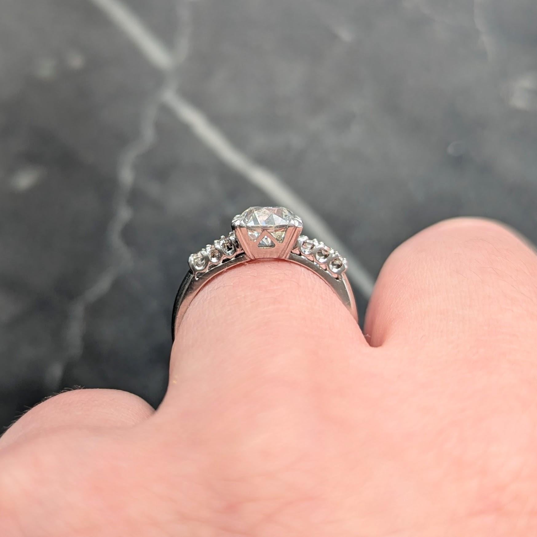 Mid-Century 1.45 CTW European Cut Diamond Platinum Vintage Engagement Ring GIA