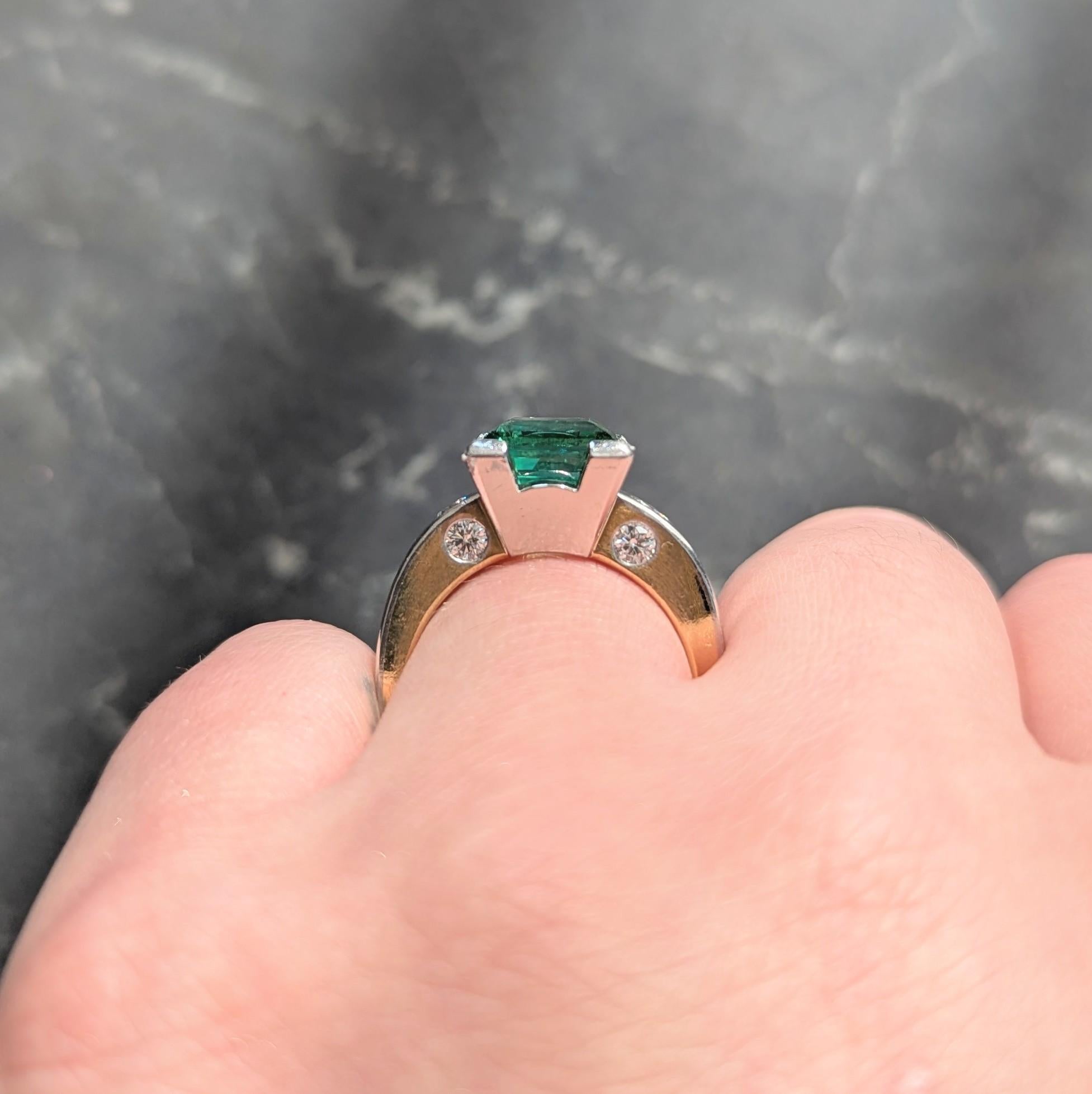 Tourmaline Diamond Platinum 18 Karat Yellow Gold Cocktail Ring