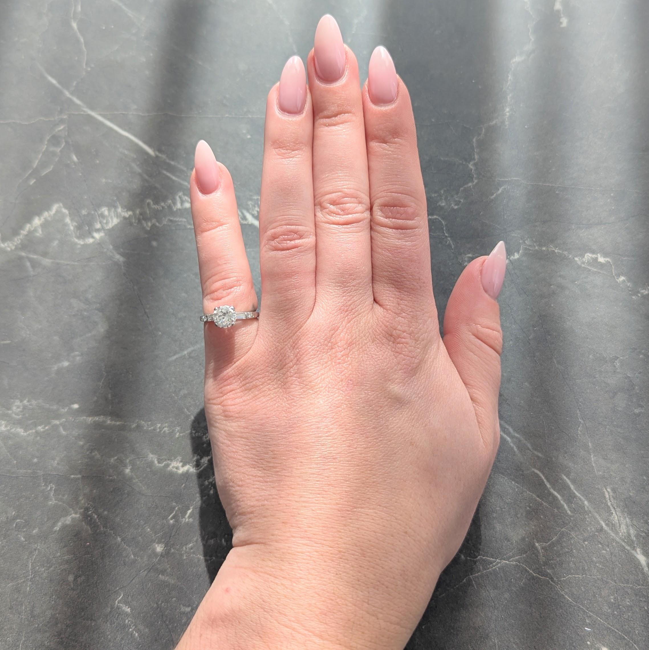 Mid-Century 1.16 CTW Transitional Cut Diamond Platinum Vintage Engagement Ring