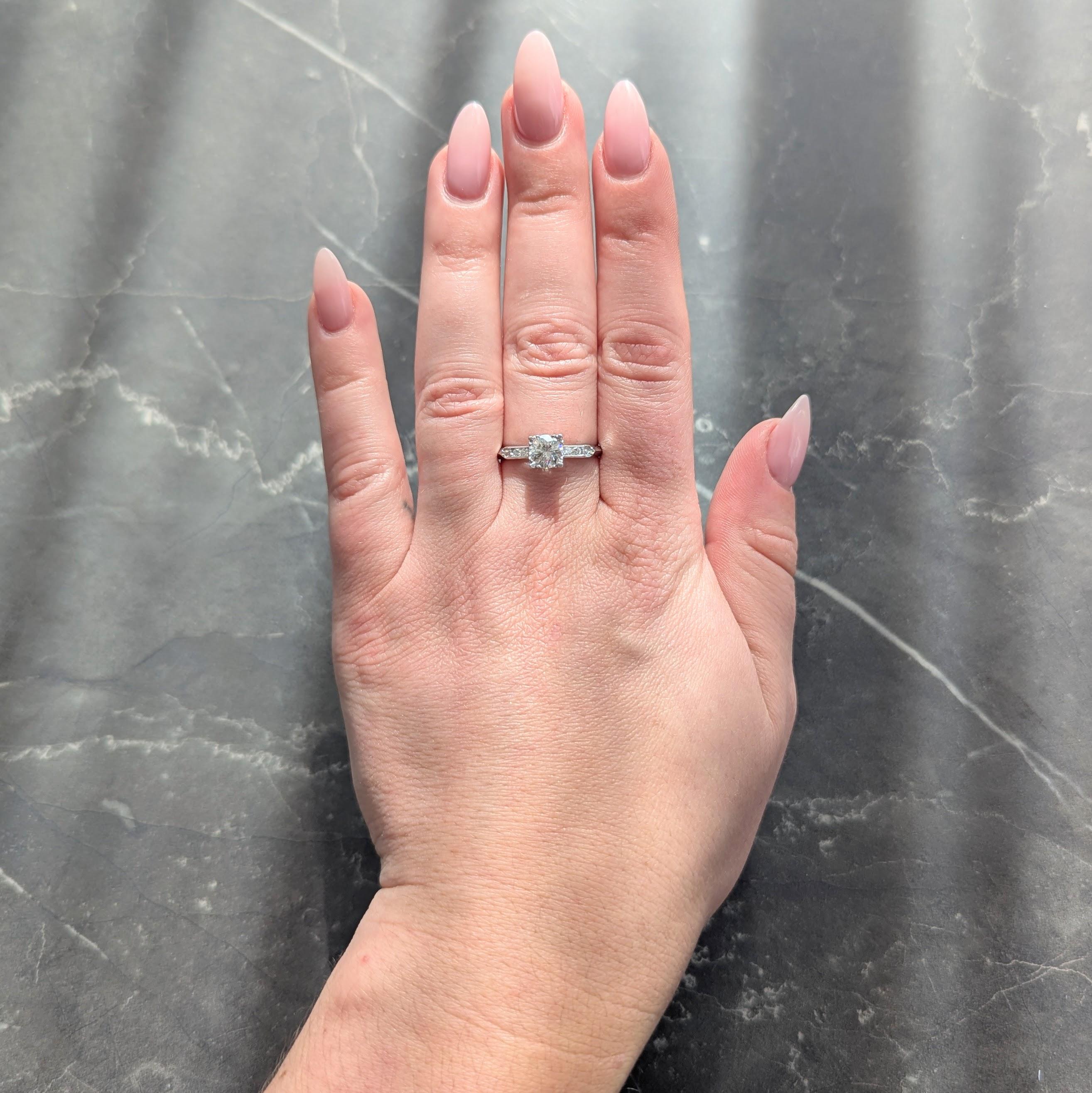 Mid-Century 0.94 CTW Transitional Cut Diamond Platinum Vintage Engagement Ring