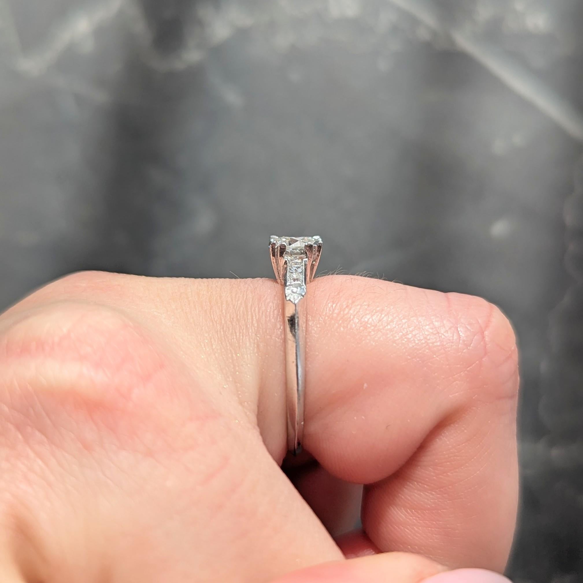 Mid-Century 0.94 CTW Transitional Cut Diamond Platinum Vintage Engagement Ring