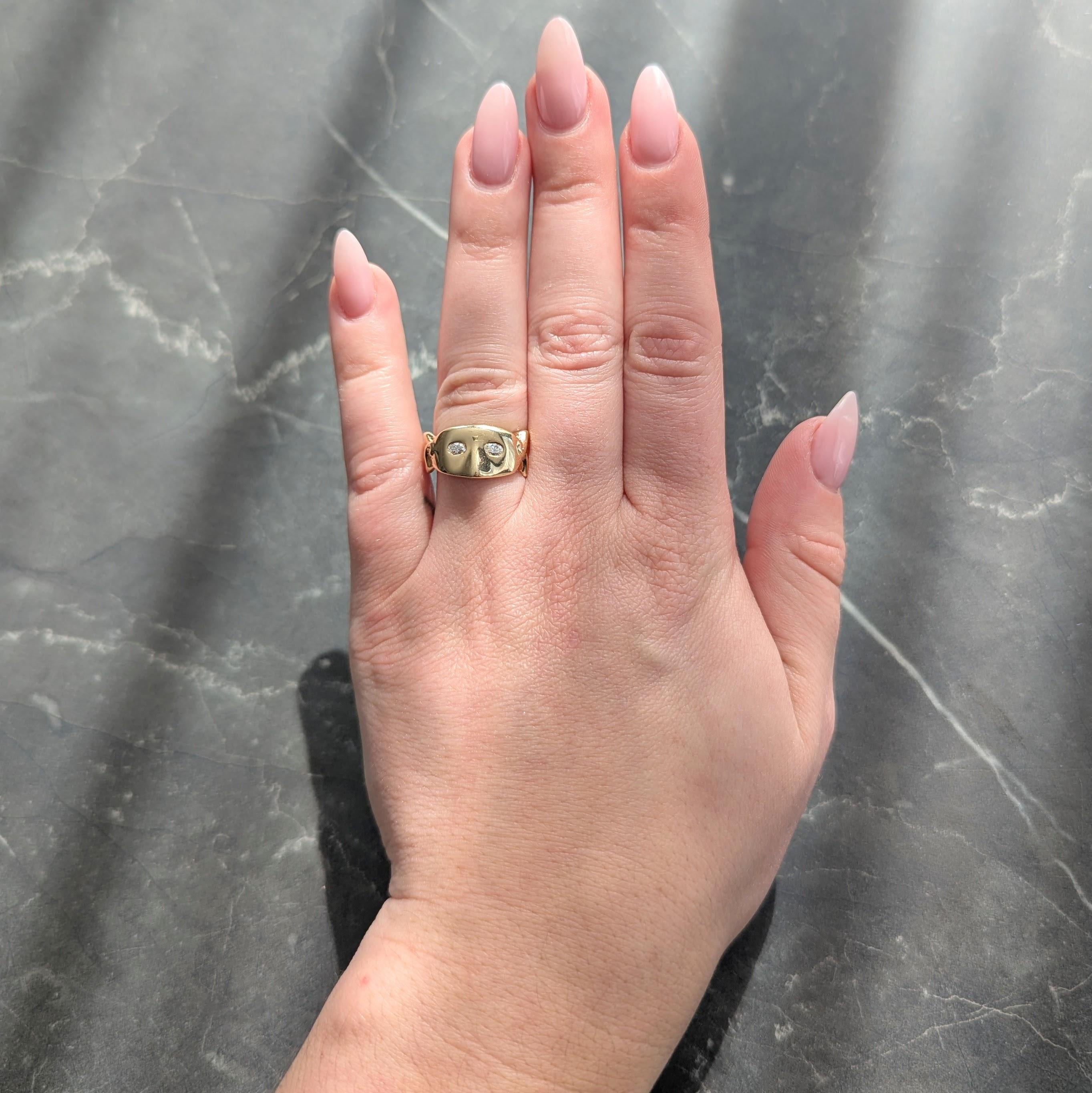 Vintage 14 Karat Yellow Gold Diamond Masquerade Mask Ribbon Ring