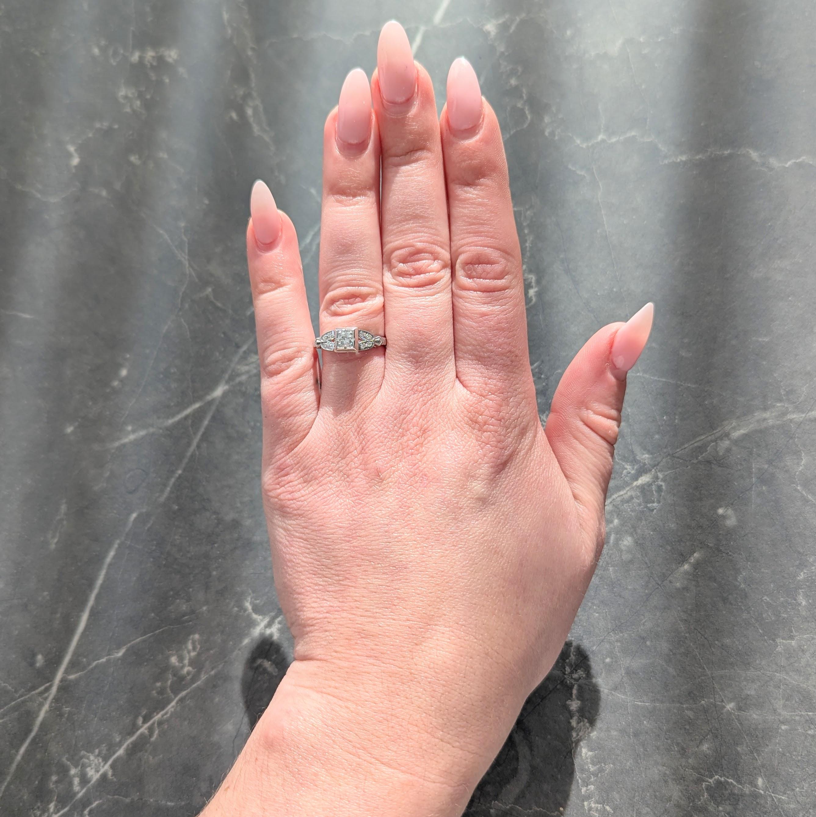 Art Deco Old European Cut Diamond Platinum Geometric Vintage Engagement Ring