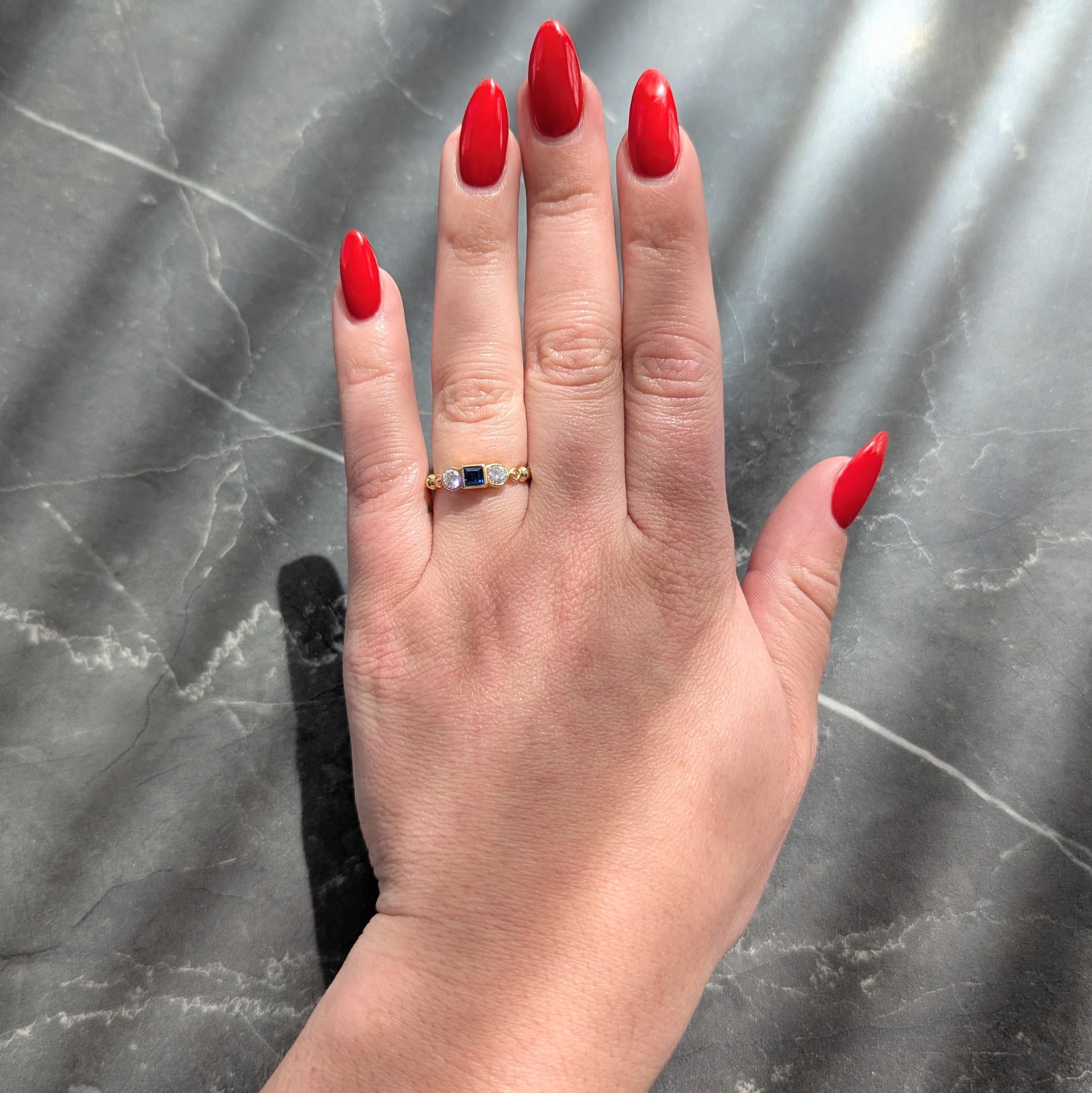 Cartier 1990's Sapphire Diamond 18 Karat Two-Tone Gold Vintage Three Stone Ring