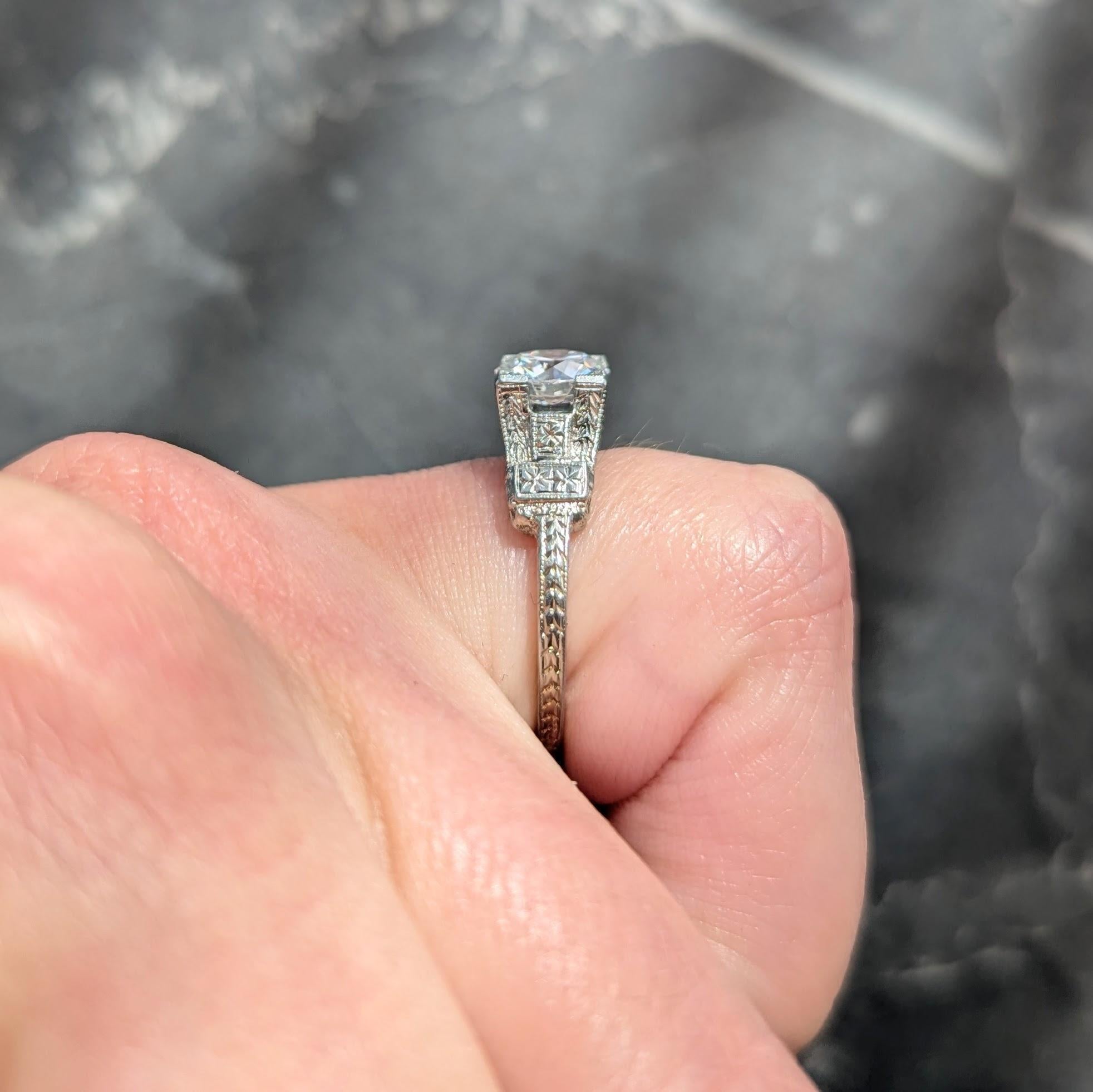 Art Deco 1.16 CTW Diamond 18K Gold Vintage Orange Blossom Engagement Ring