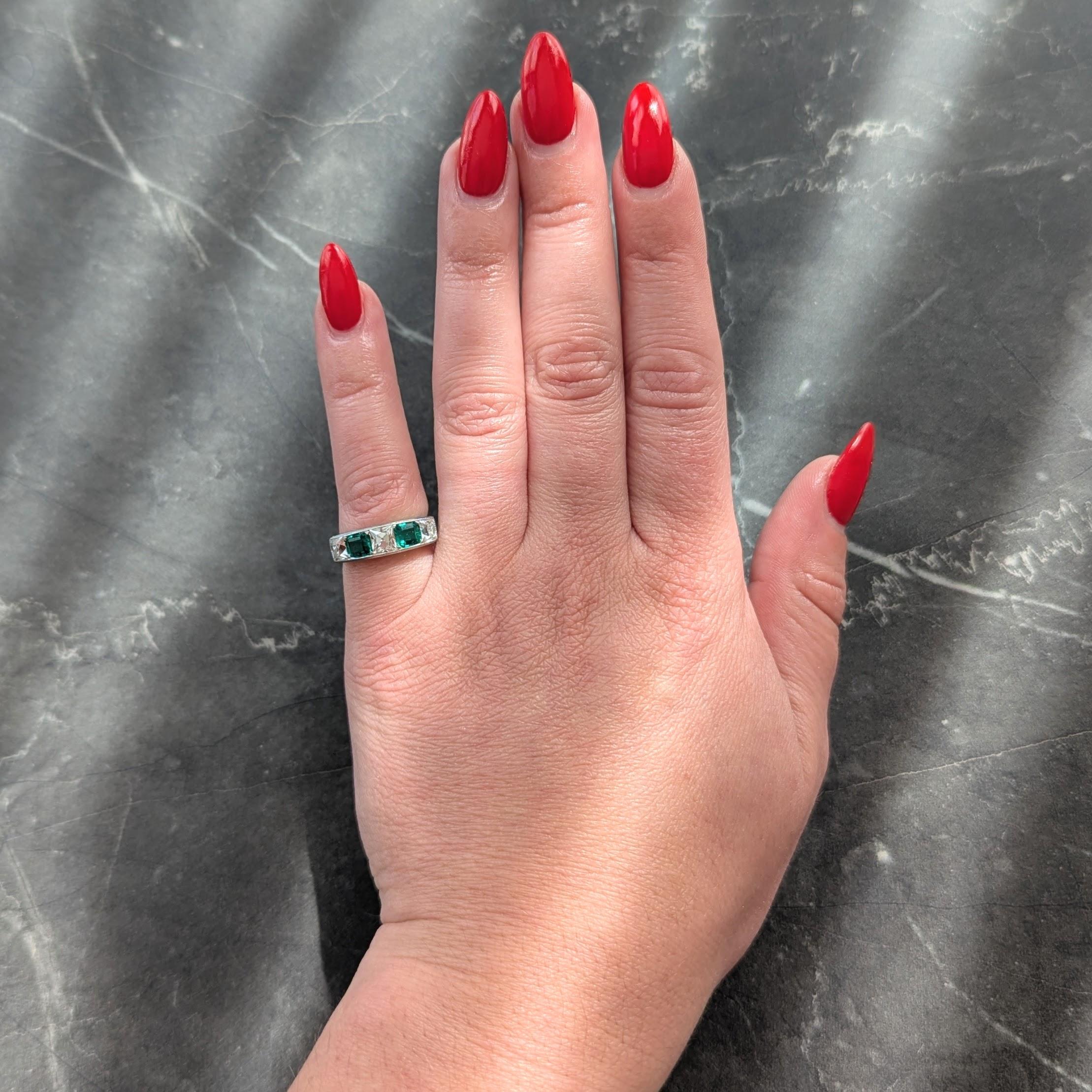 Tiffany & Co. Art Deco French Cut Diamond Emerald Platinum Vintage Band Ring