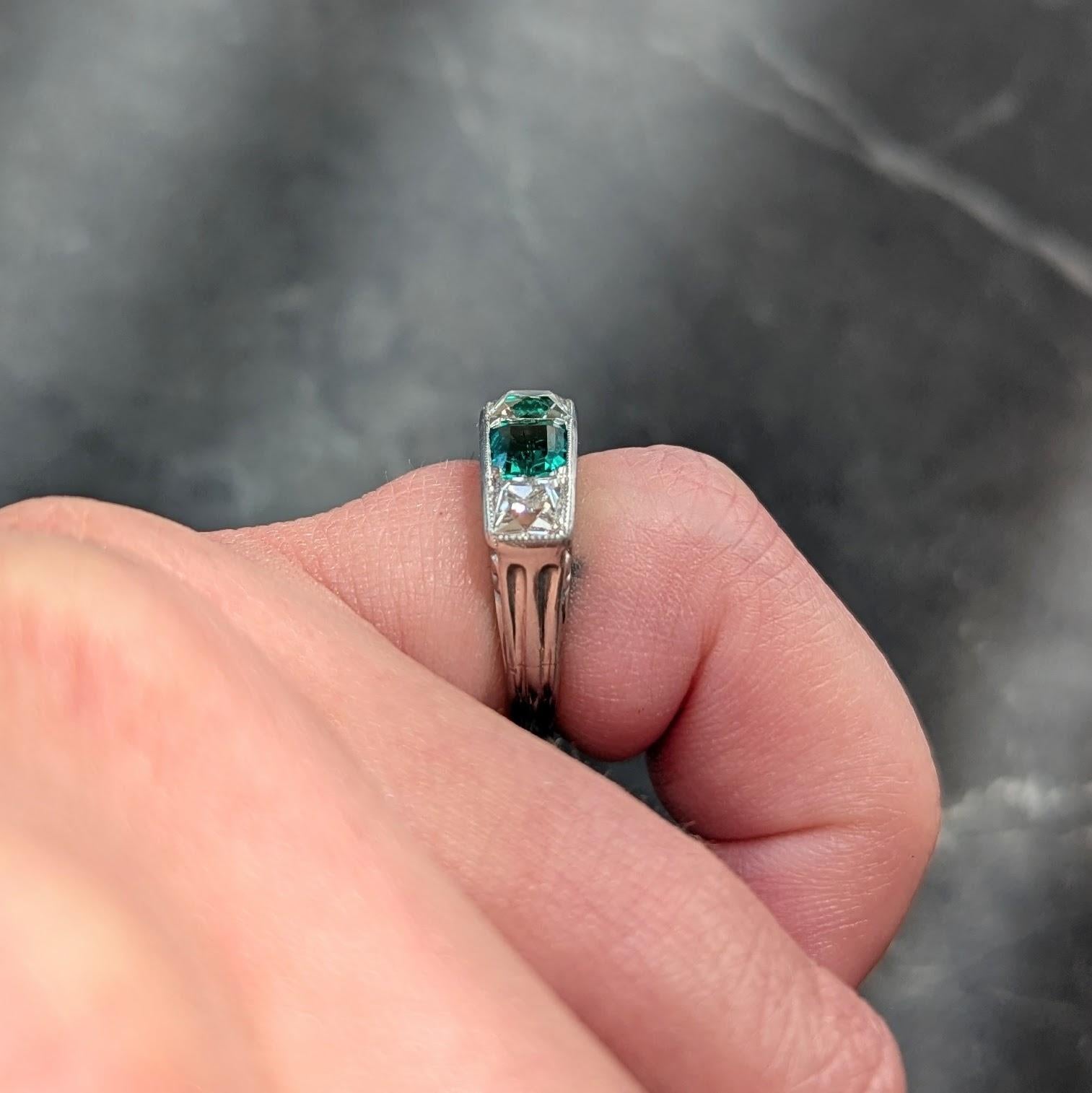 Tiffany & Co. Art Deco French Cut Diamond Emerald Platinum Vintage Band Ring