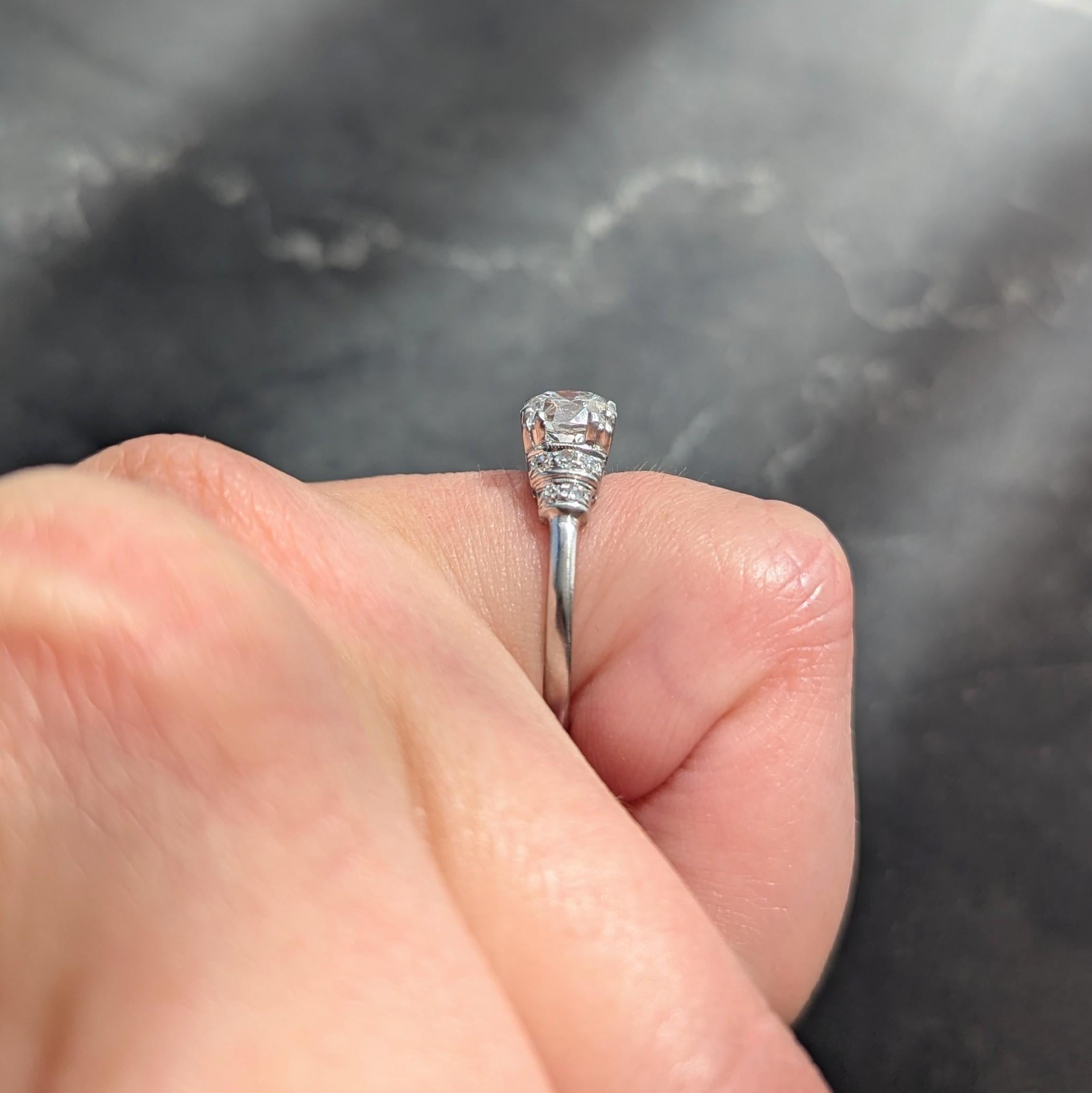 Mid-Century 1.16 CTW Old European Diamond Platinum Vintage Engagement Ring GIA