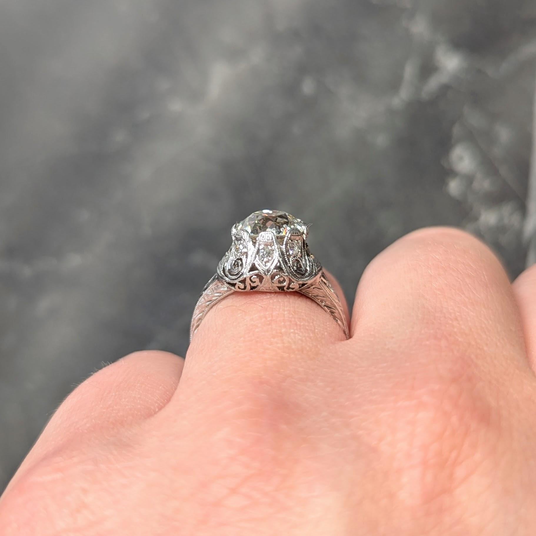 Edwardian 2.70 CTW Diamond Platinum Antique Scroll Engagement Ring GIA