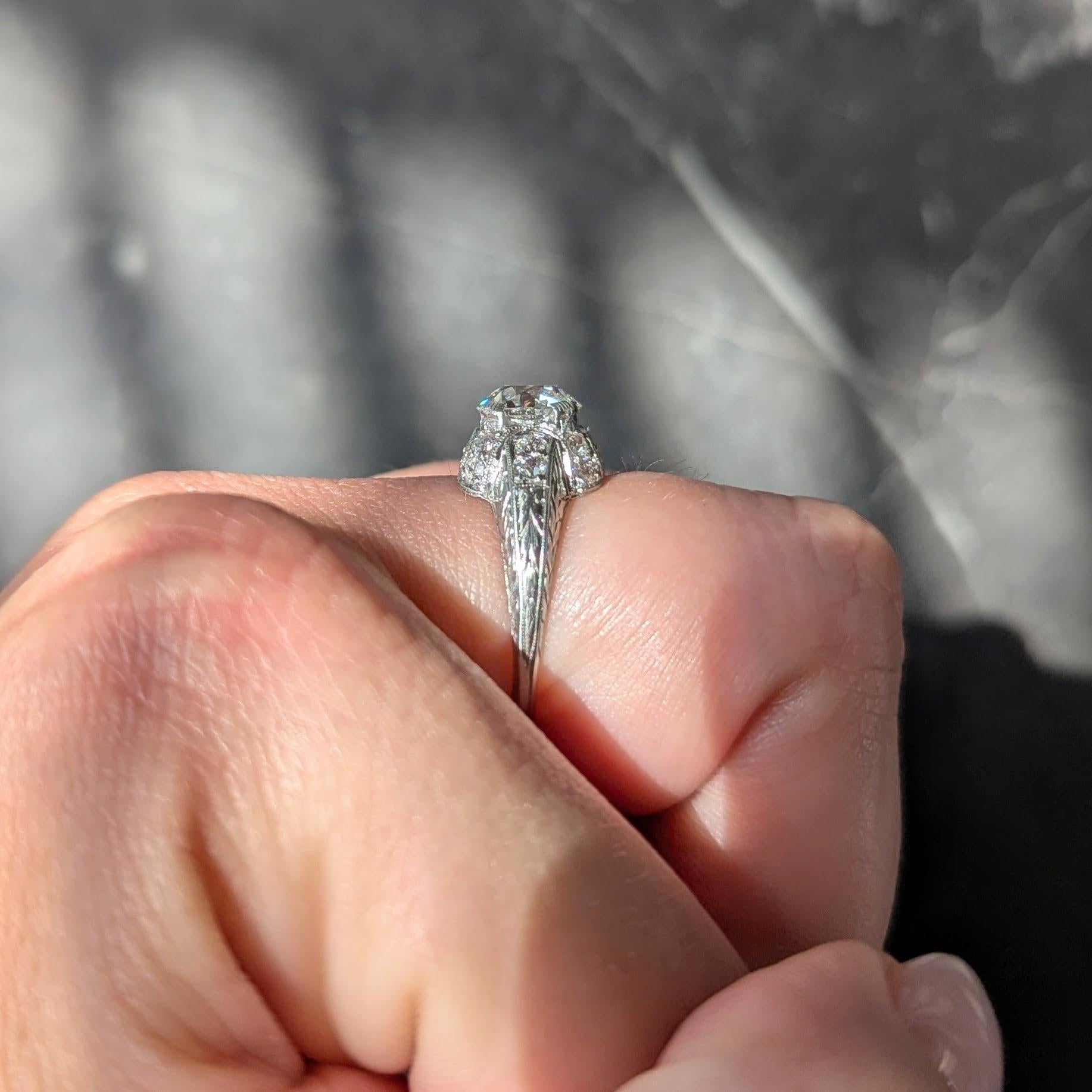 Art Deco 2.15 CTW European Diamond Platinum Vintage Ornate Wheat Engagement Ring