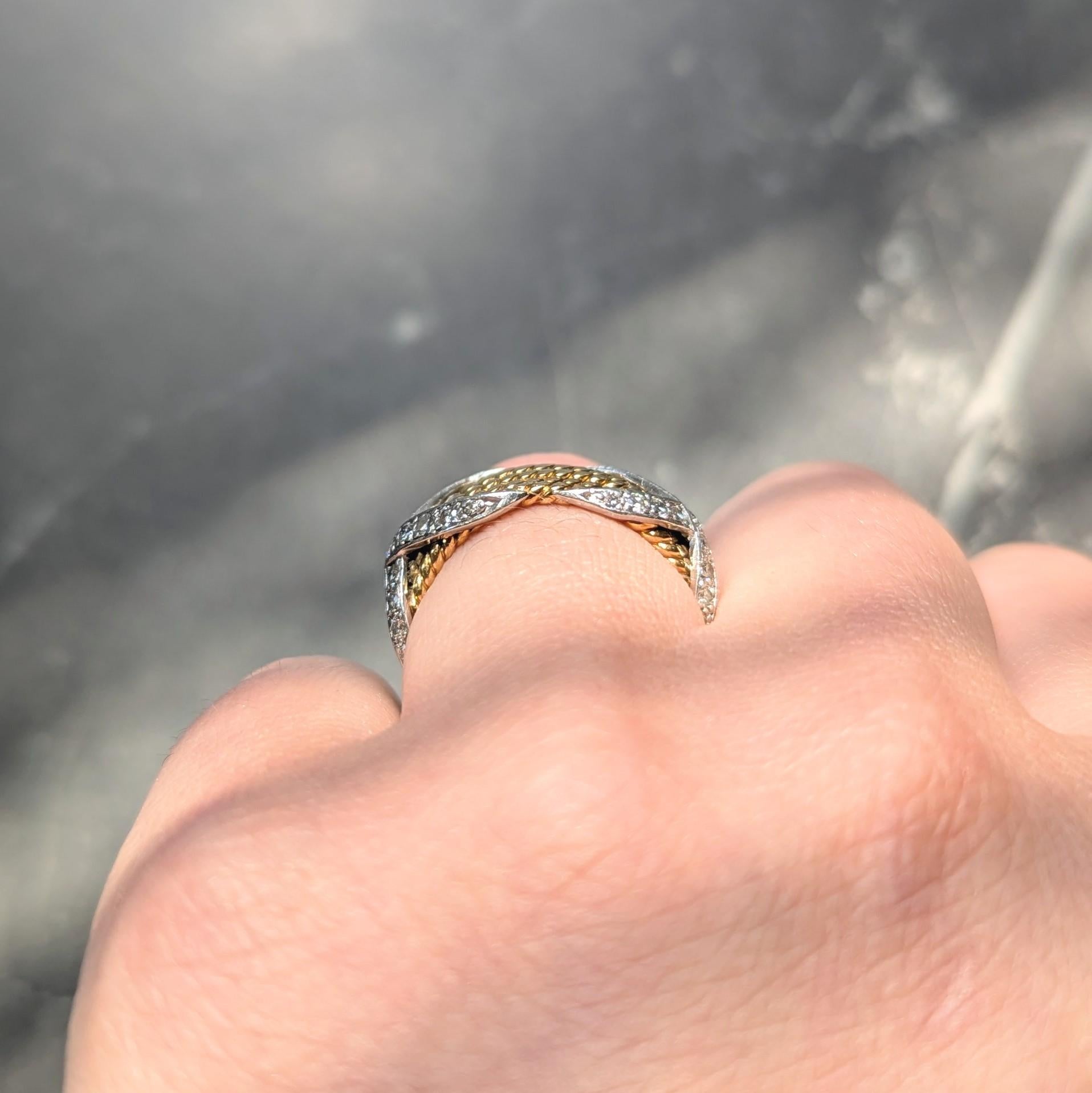 Tiffany & Co. Jean Schlumberger Diamond 18K Gold Platinum Vintage X Band Ring